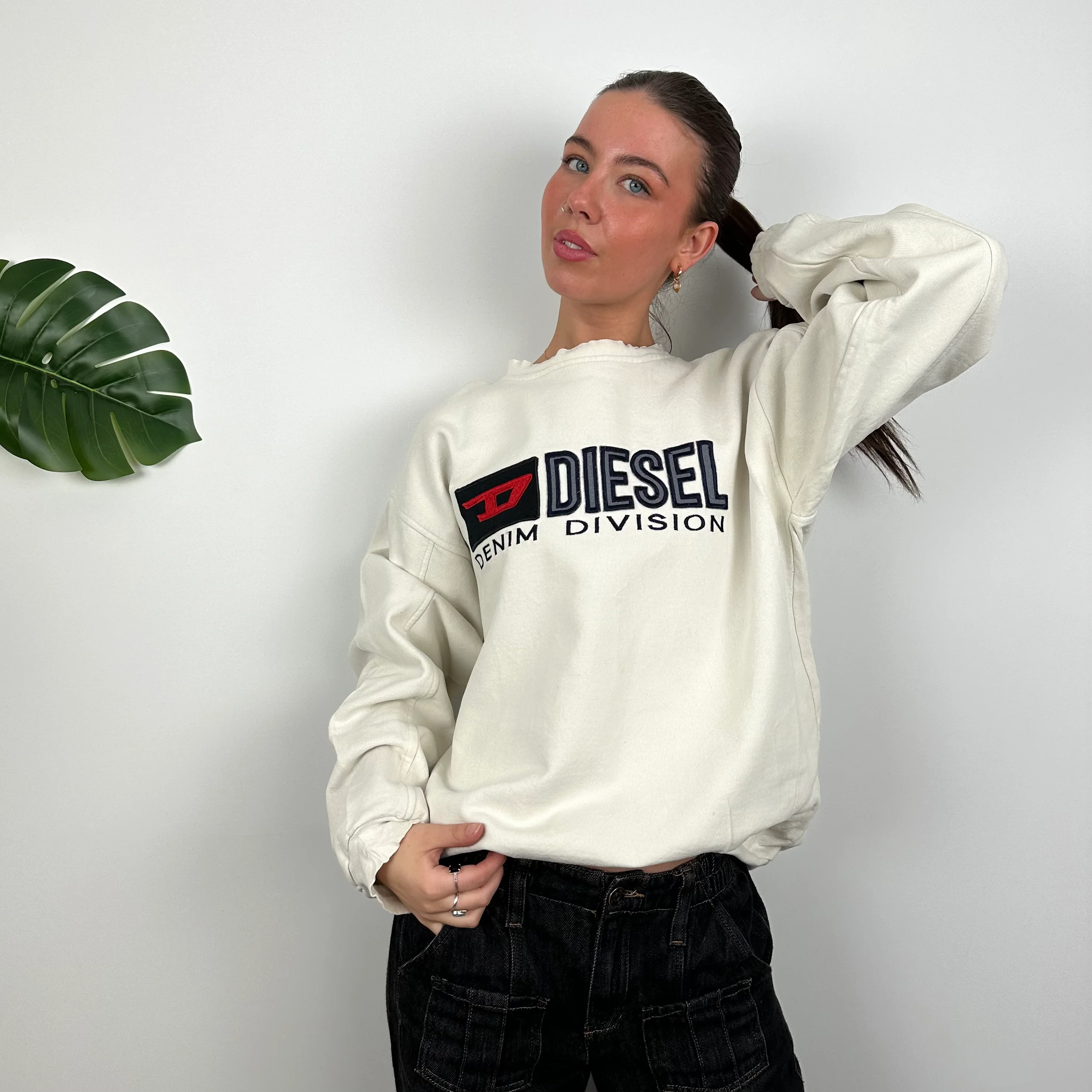 Diesel Cream Embroidered Spell Out Sweatshirt (M) - Image 4