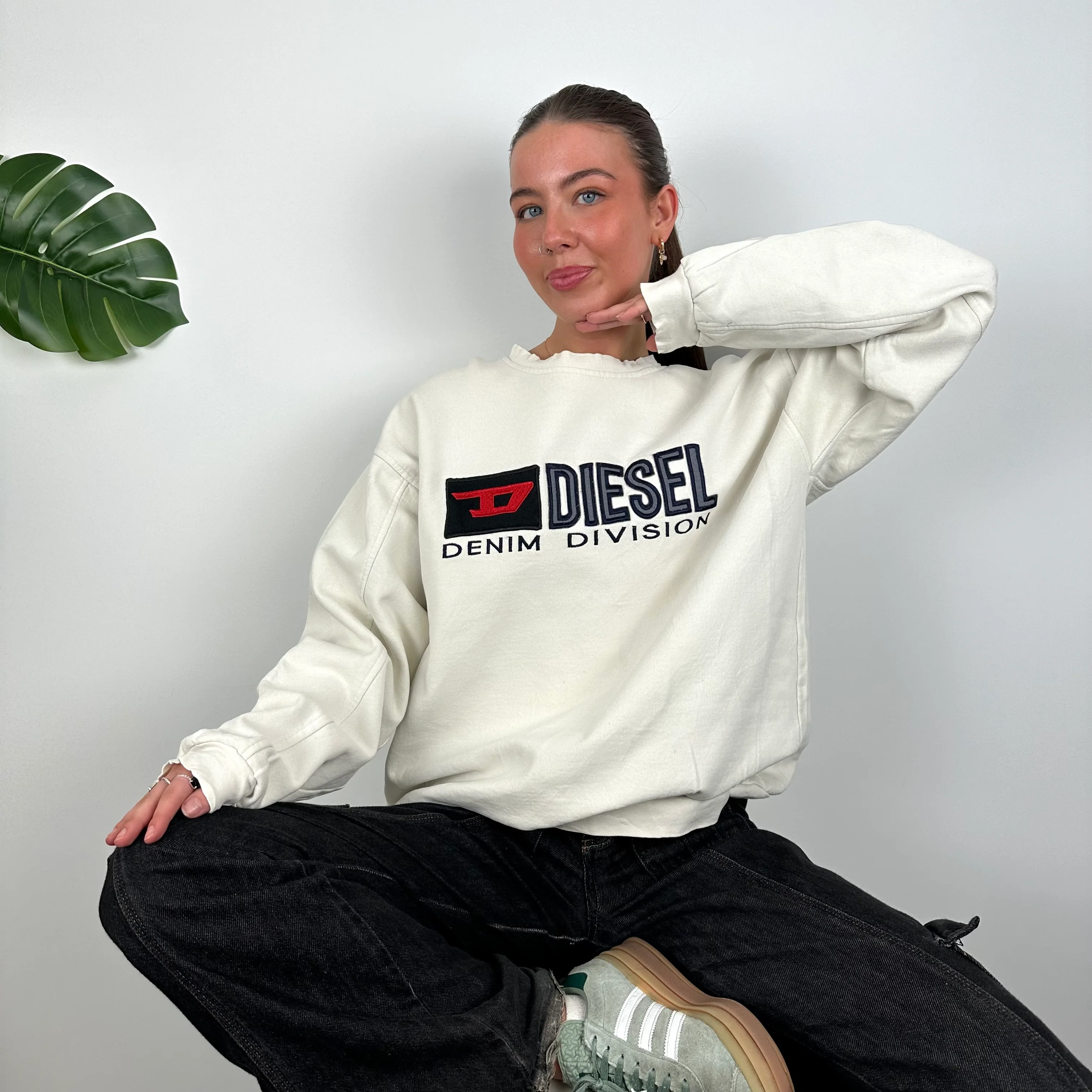 Diesel Cream Embroidered Spell Out Sweatshirt (M) - Image 5