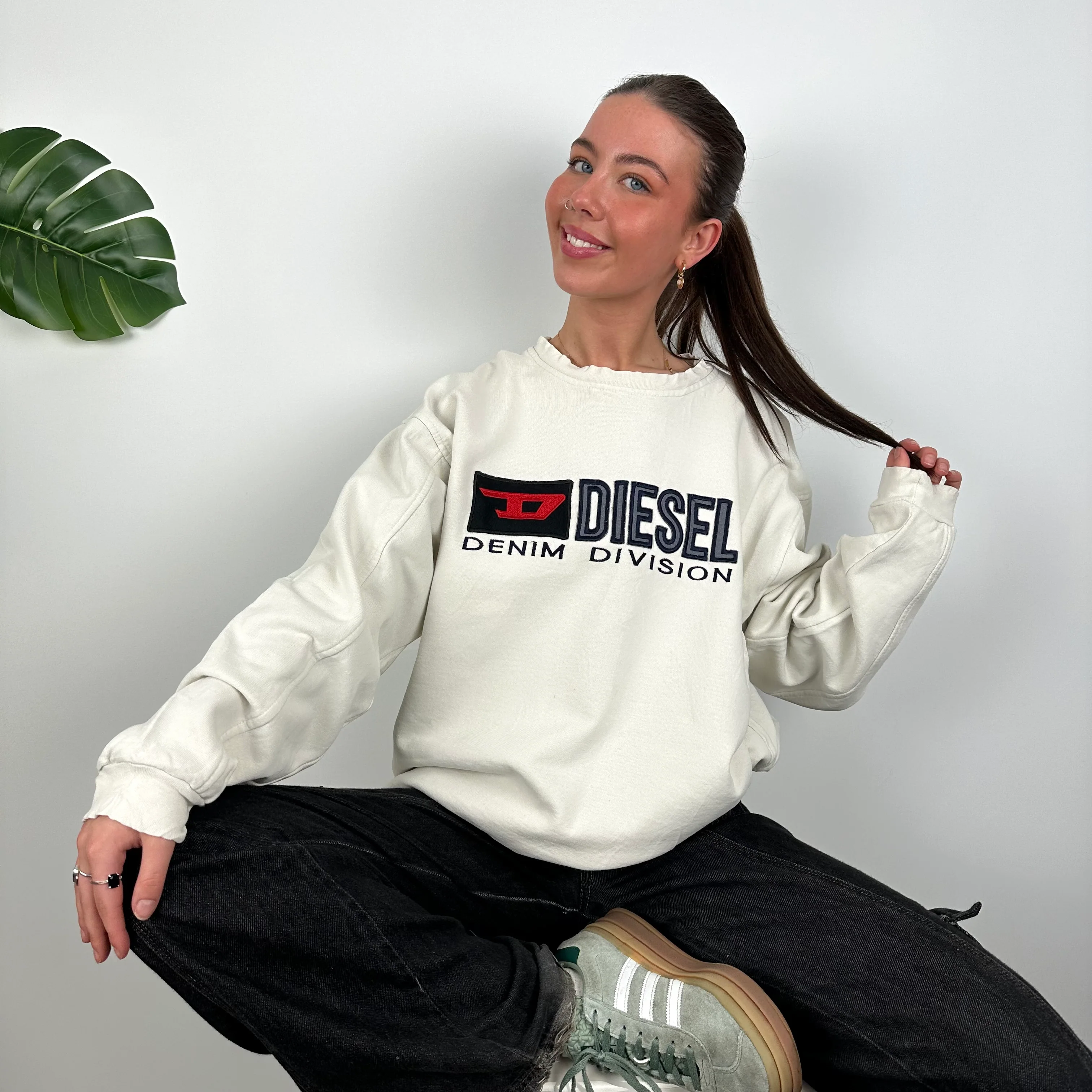 Diesel Cream Embroidered Spell Out Sweatshirt (M) - Image 6