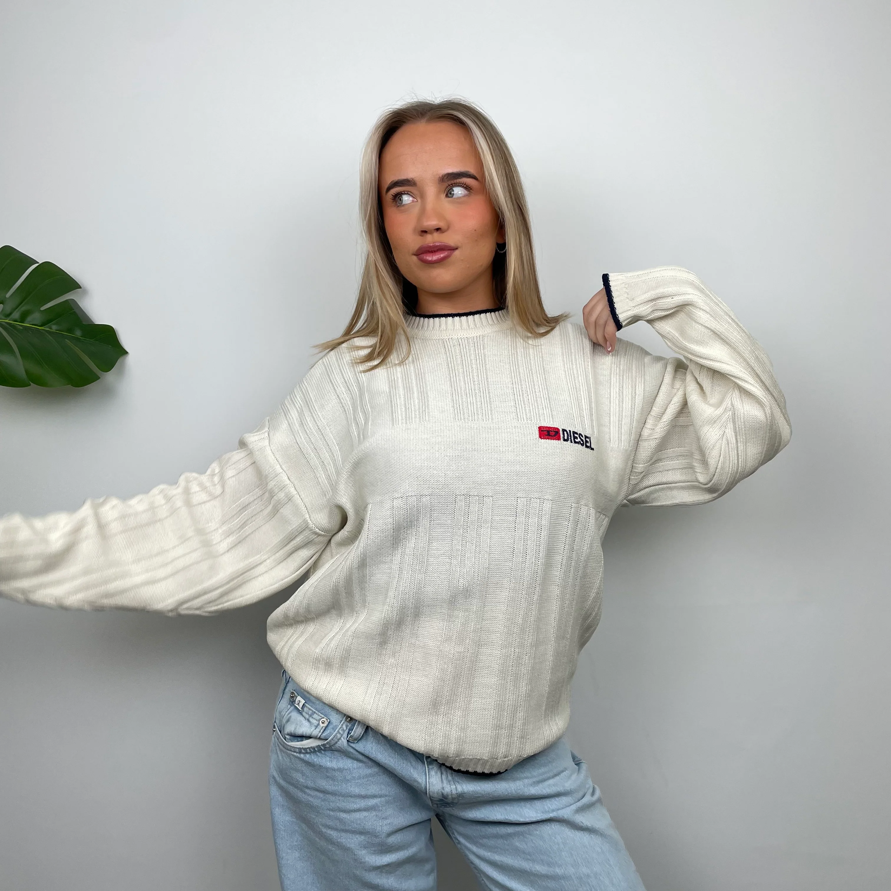 Diesel Cream Spell Out Knitted Sweater (M) - Image 2