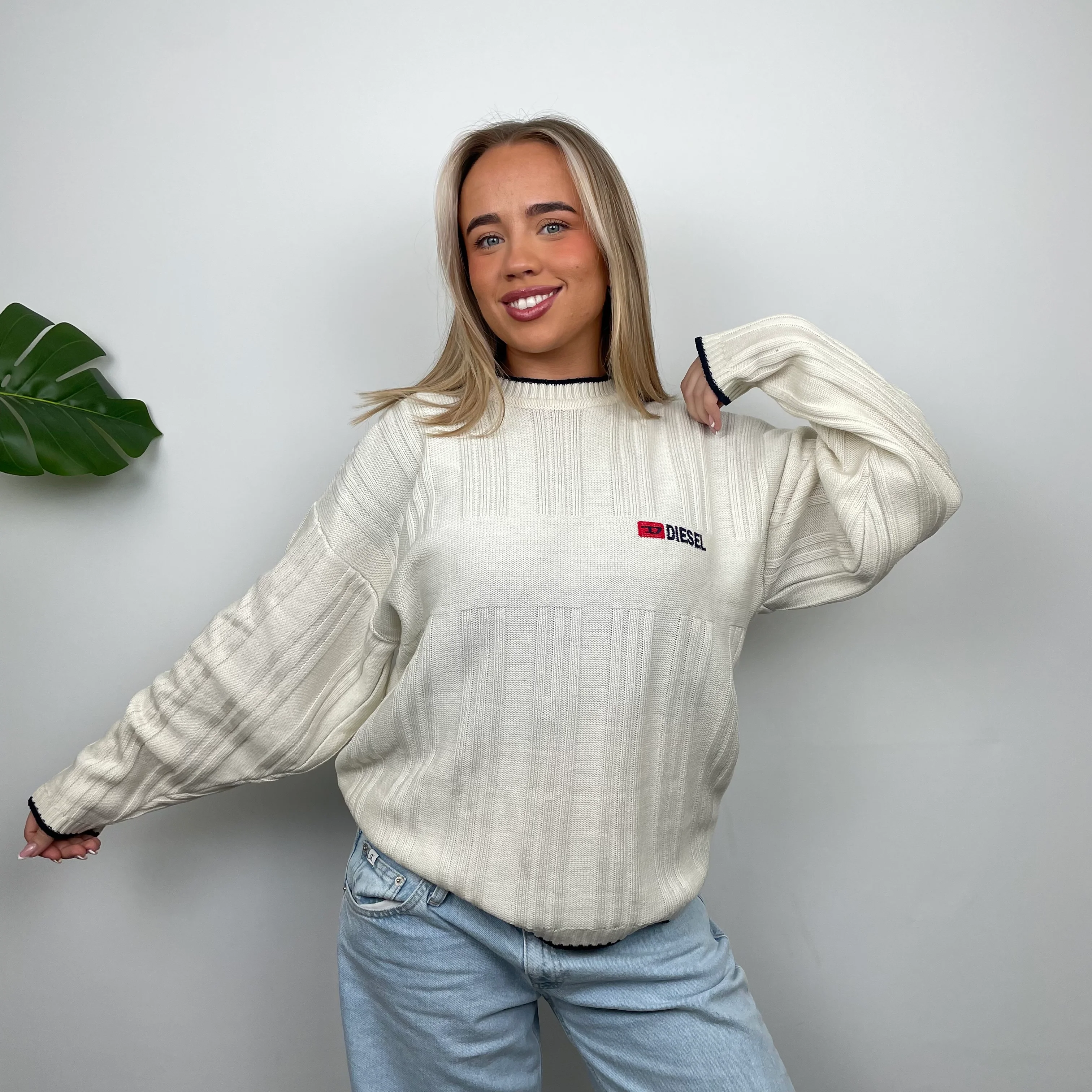 Diesel Cream Spell Out Knitted Sweater (M) - Image 3