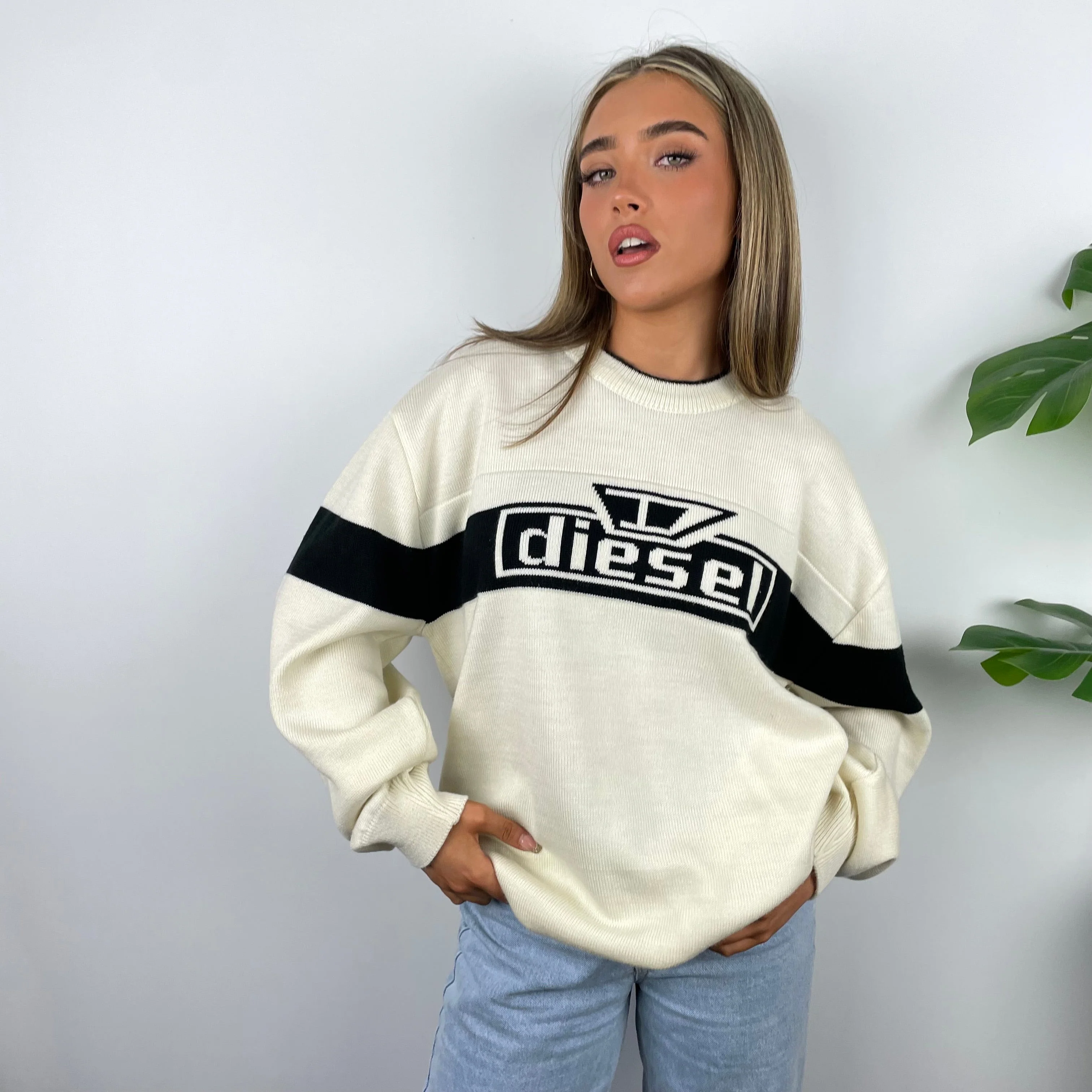 Diesel Cream Spell Out Knitted Sweater (M) - Image 3