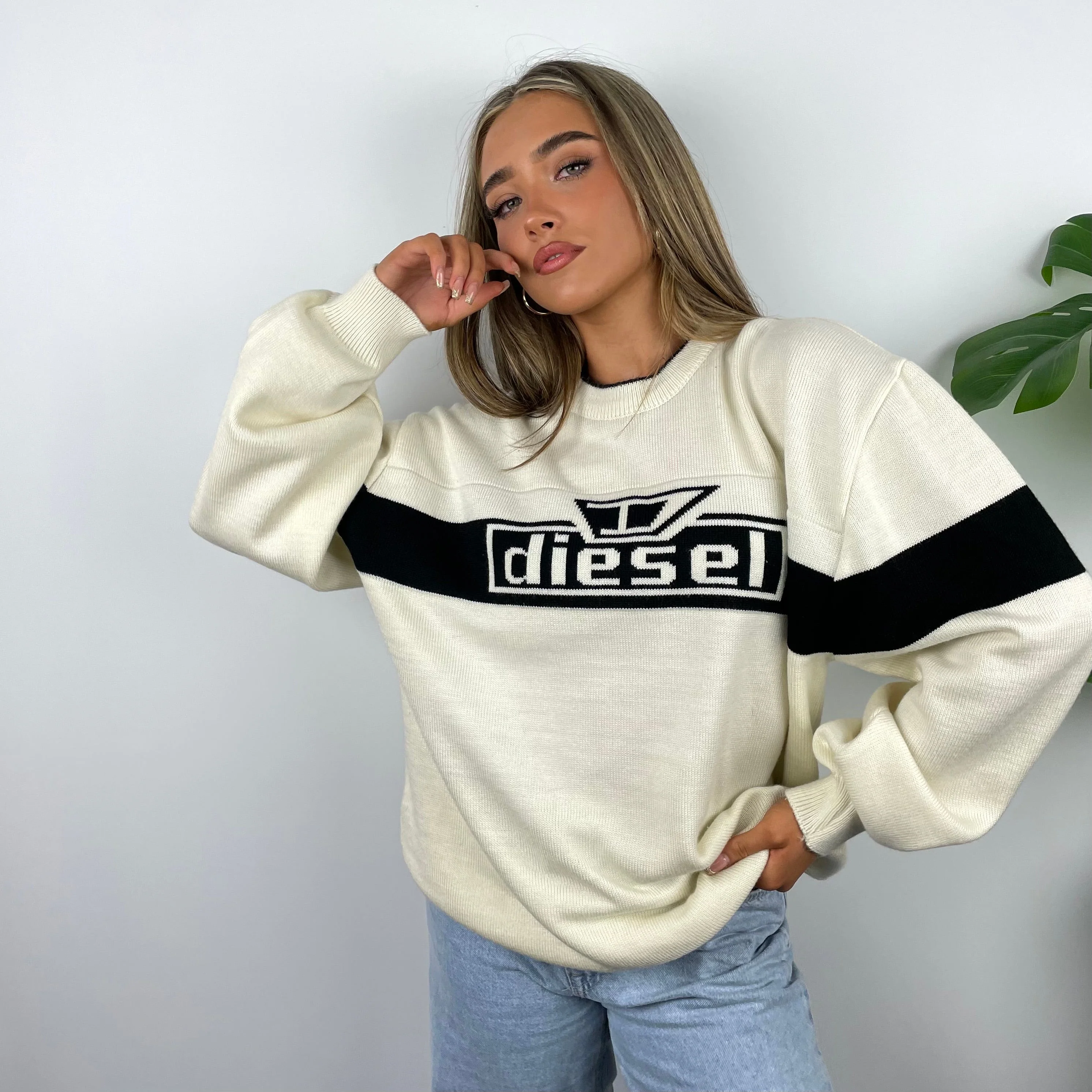 Diesel Cream Spell Out Knitted Sweater (M) - Image 4