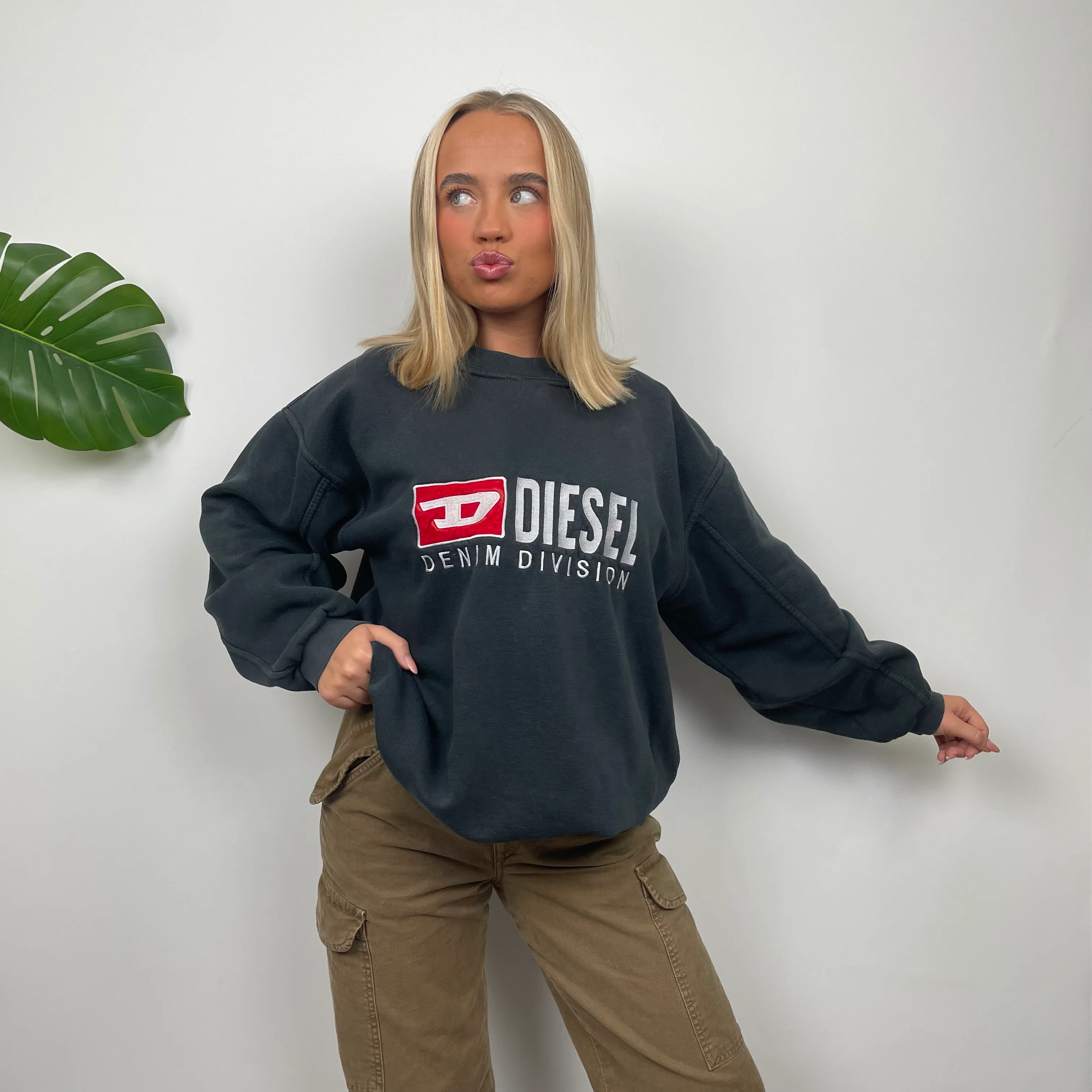 Diesel RARE Black Embroidered Spell Out Sweatshirt (L) - Image 6