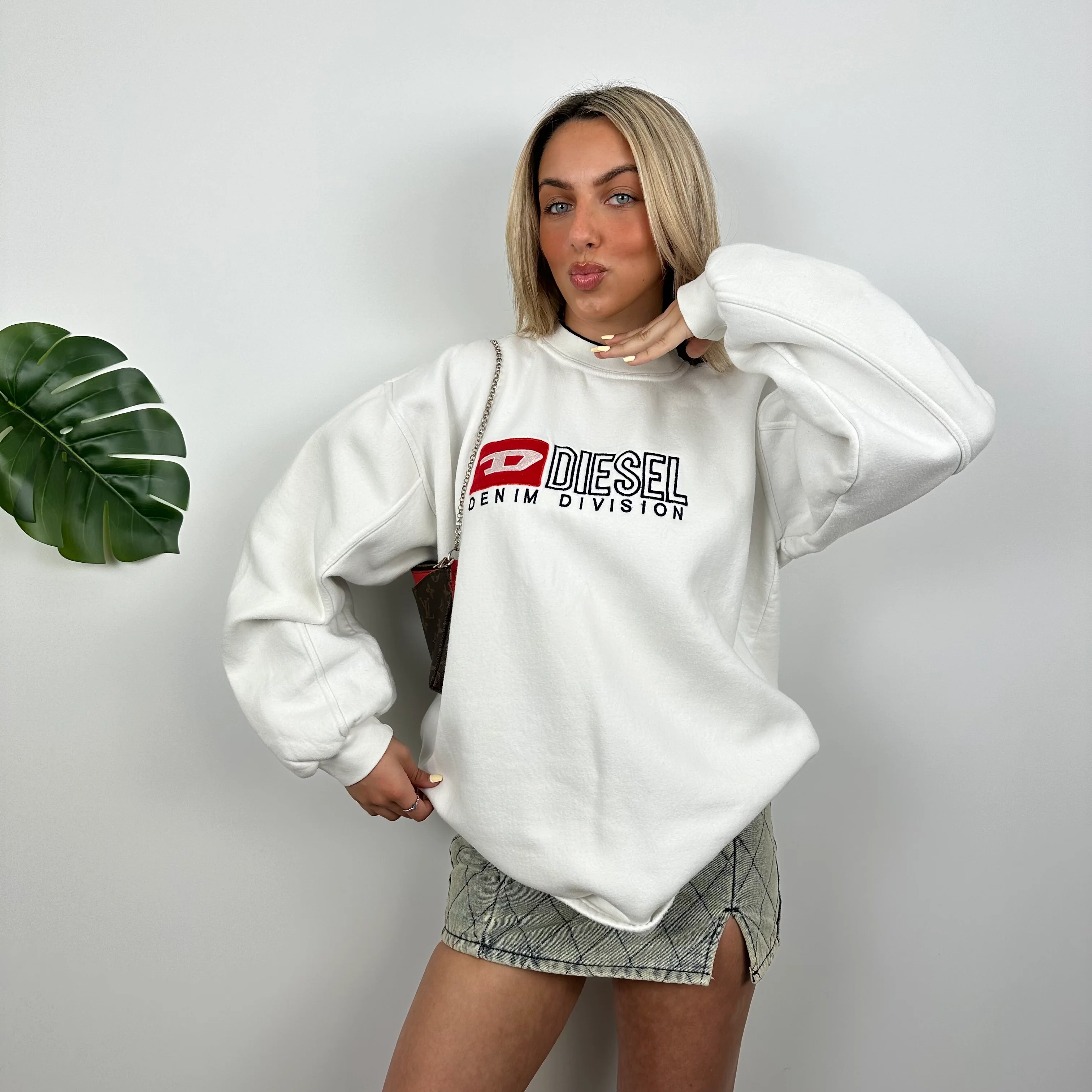 Diesel White Embroidered Spell Out Sweatshirt (L) - Image 4