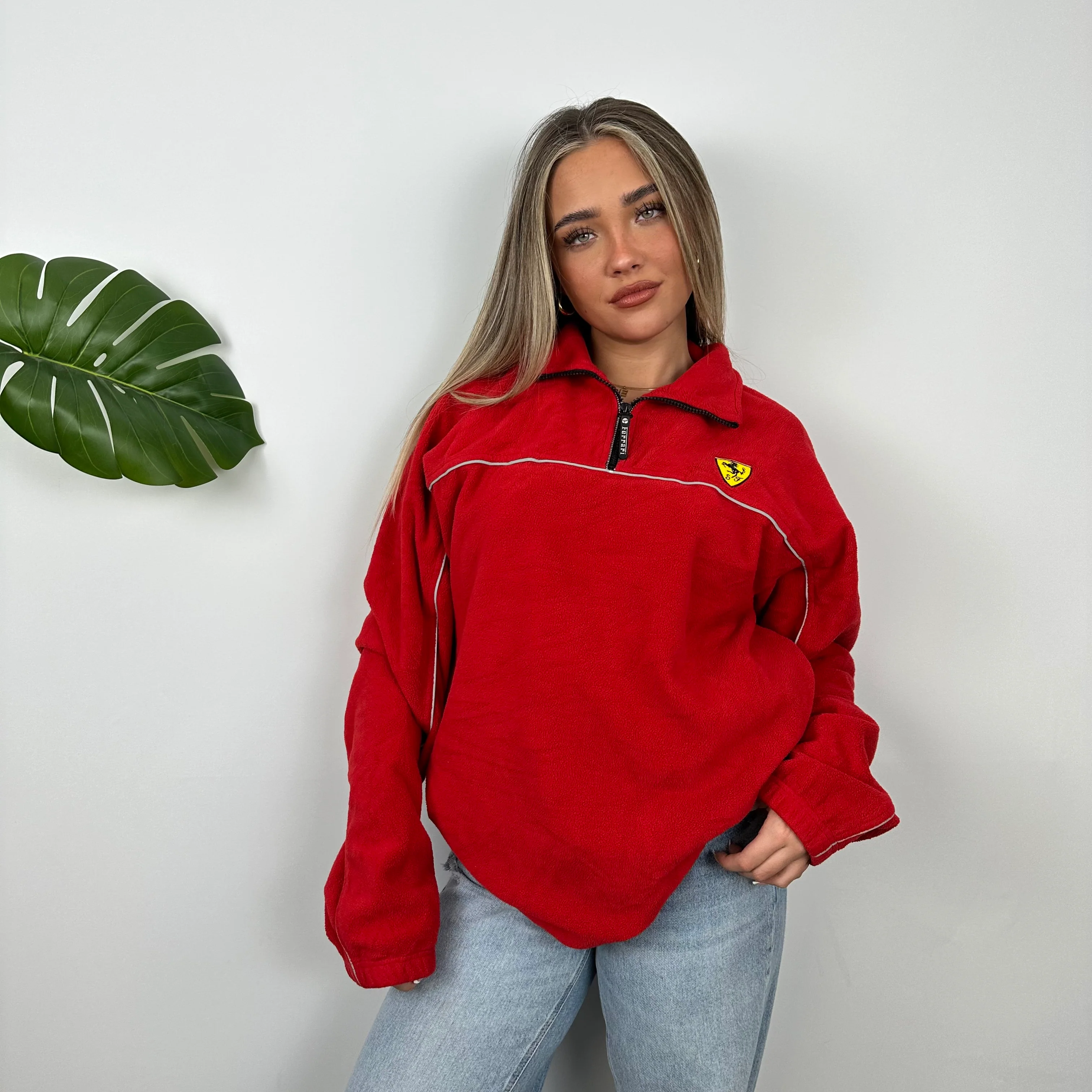 Ferrari Racing Red Embroidered Spell Out Quarter Zip (XL) - Image 2
