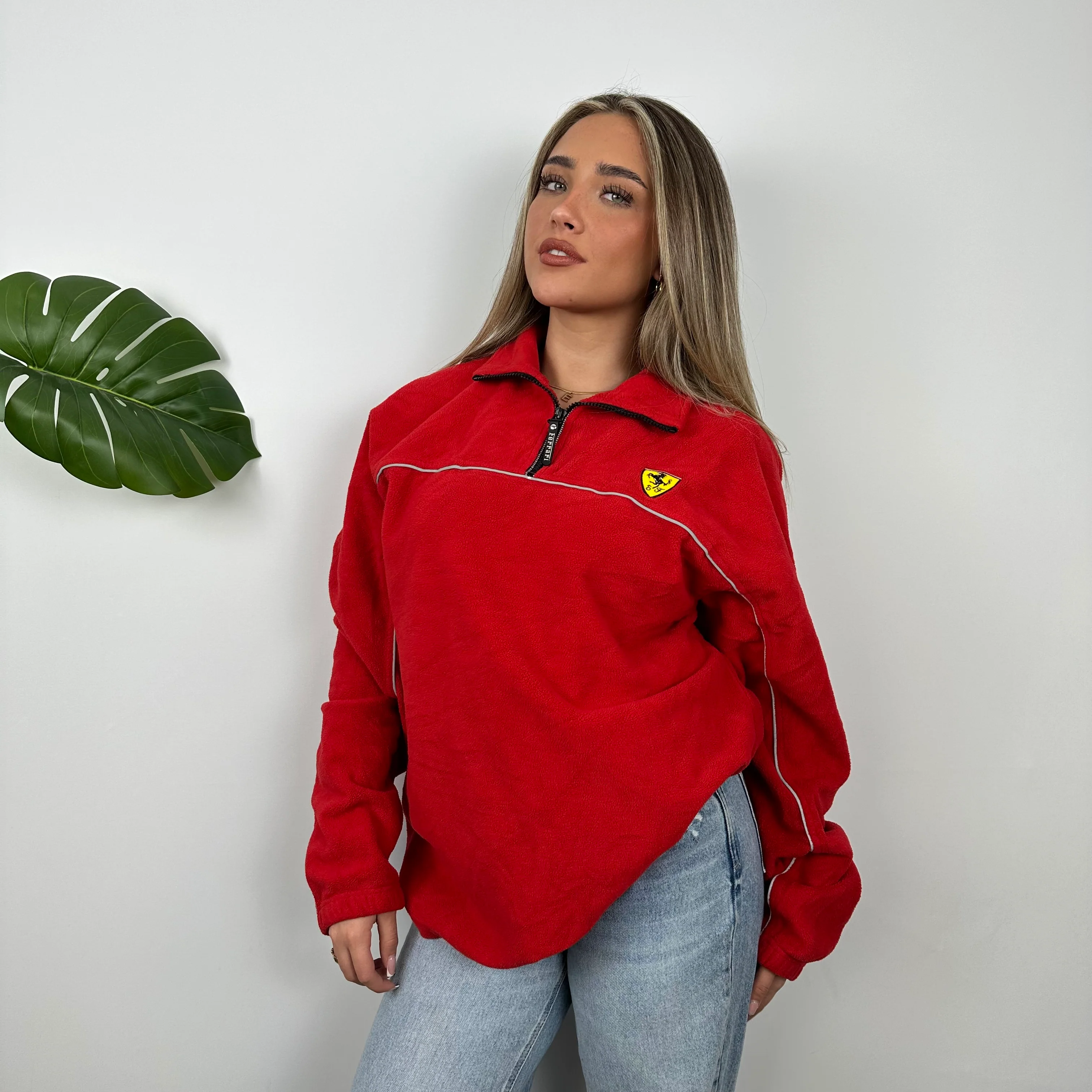 Ferrari Racing Red Embroidered Spell Out Quarter Zip (XL) - Image 6