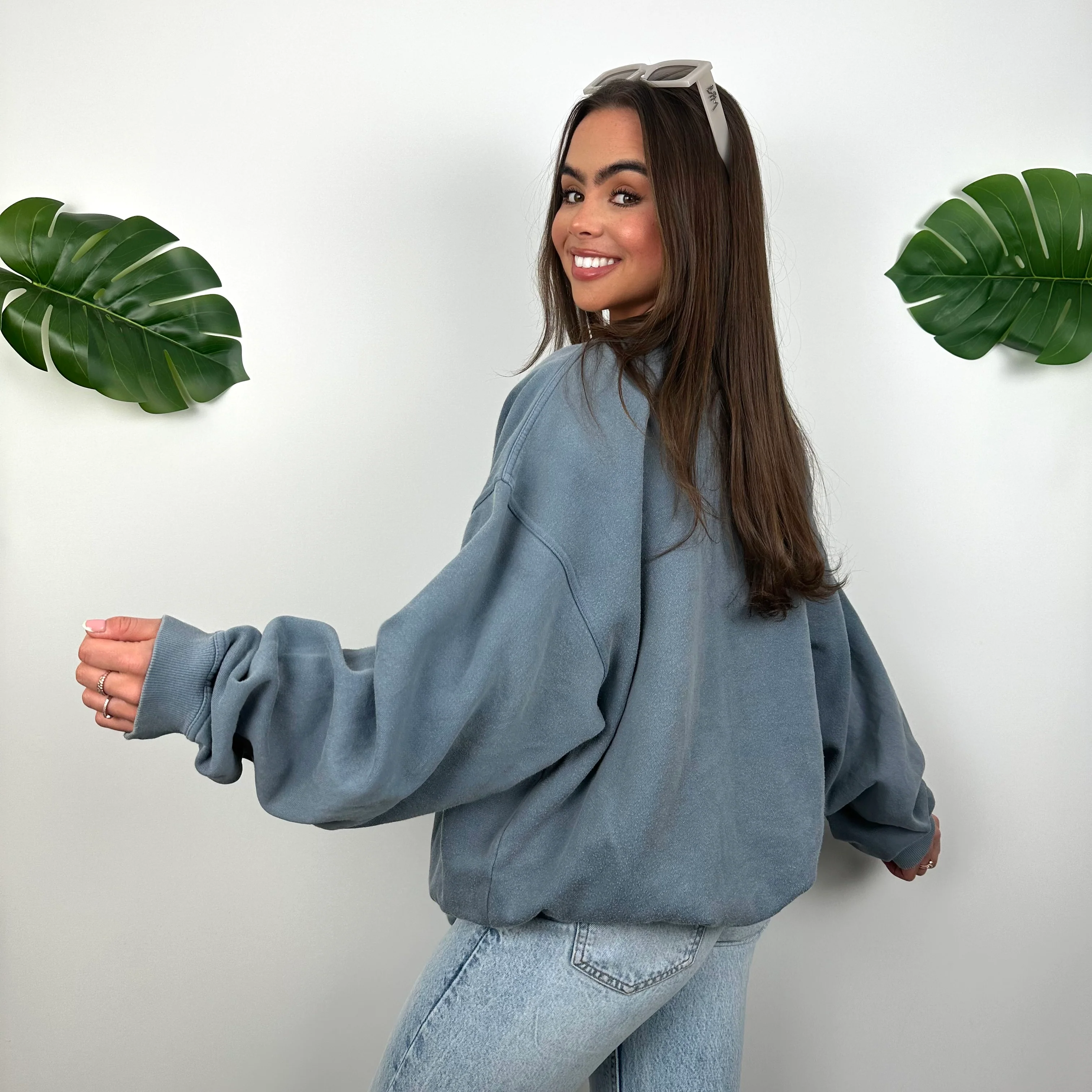 FILA Baby Blue Embroidered Spell Out Sweatshirt (XXL) - Image 5