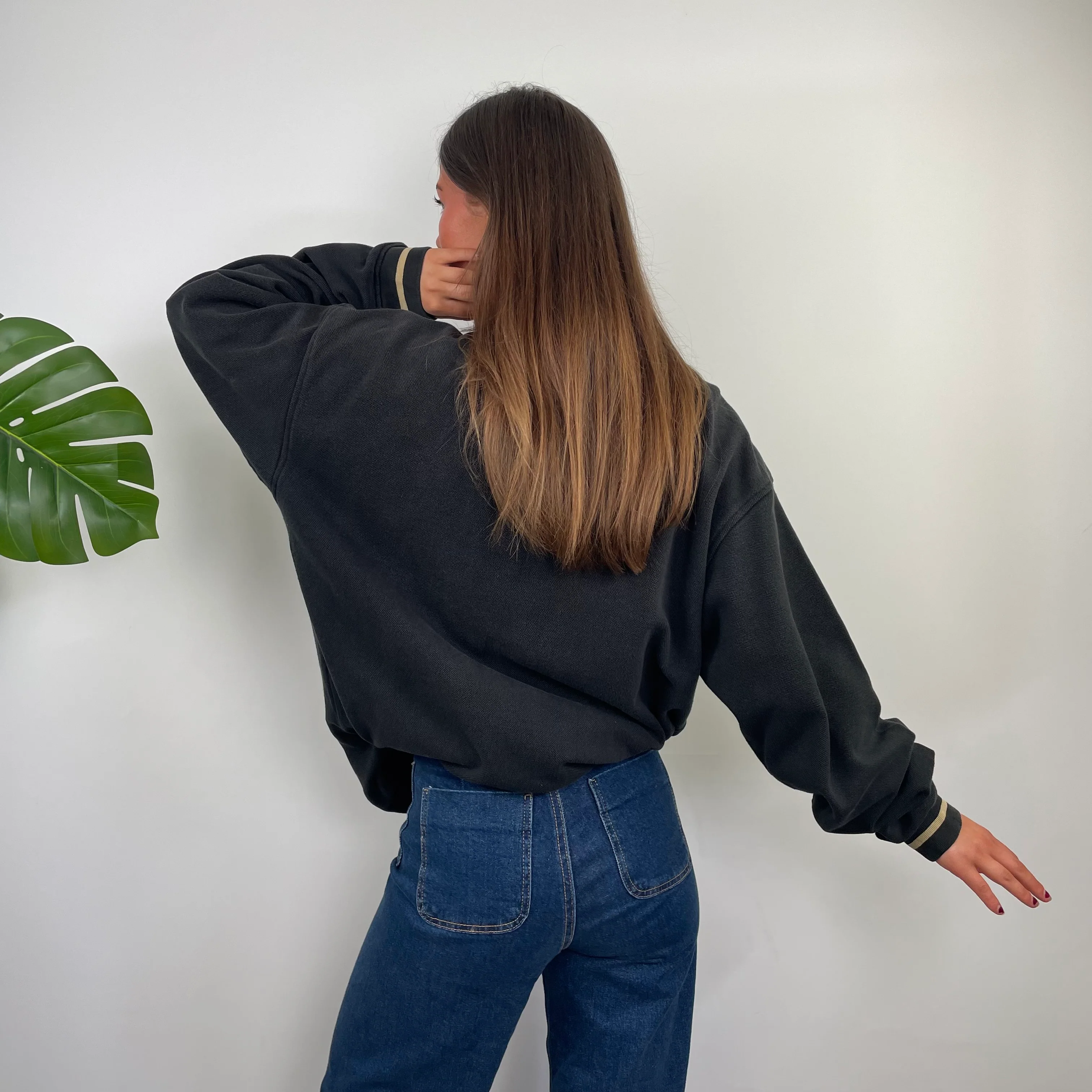 FILA Black Embroidered Spell Out Quarter Zip Sweatshirt (XL) - Image 3