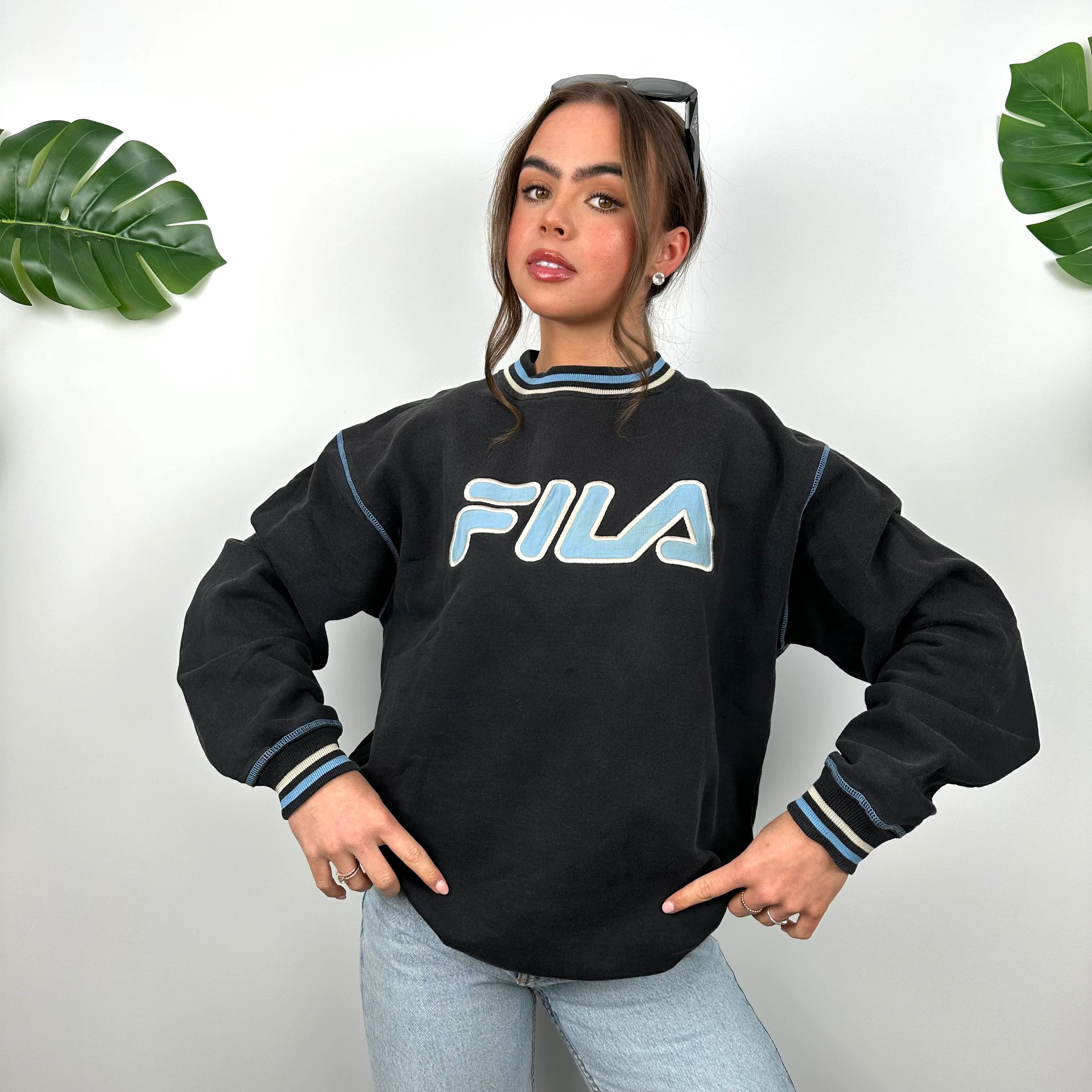 FILA Black Embroidered Spell Out Sweatshirt (M) - Image 2