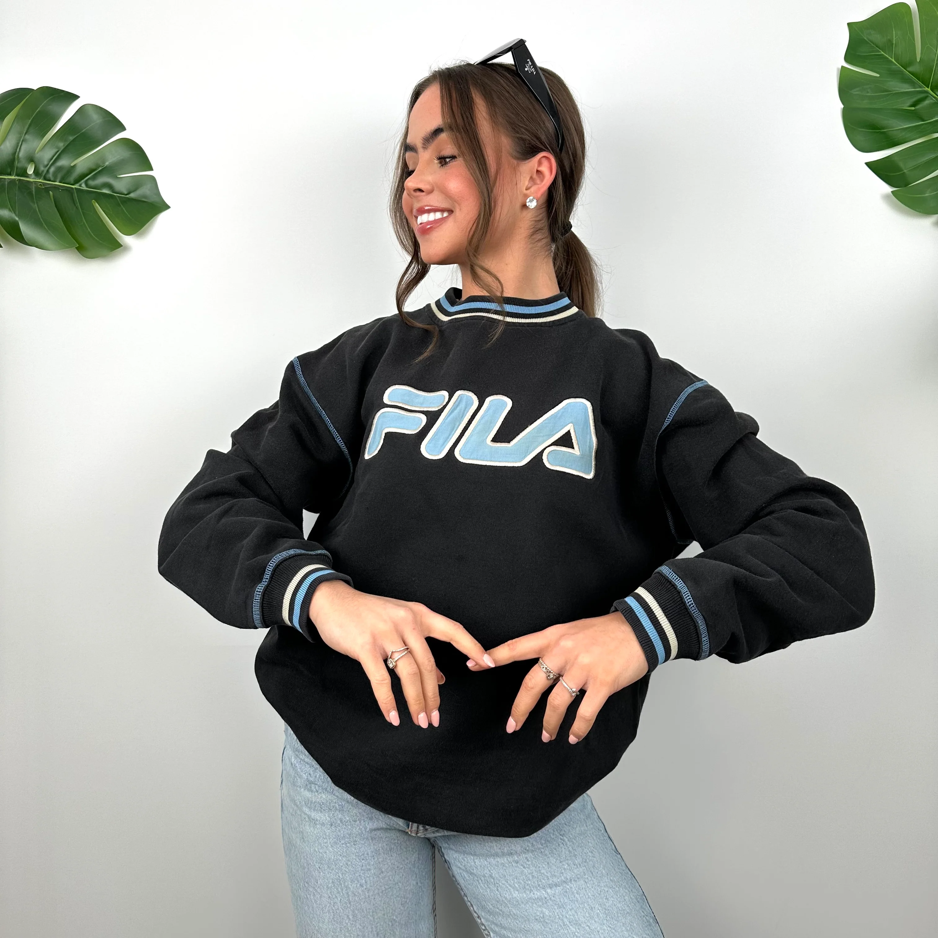 FILA Black Embroidered Spell Out Sweatshirt (M) - Image 3