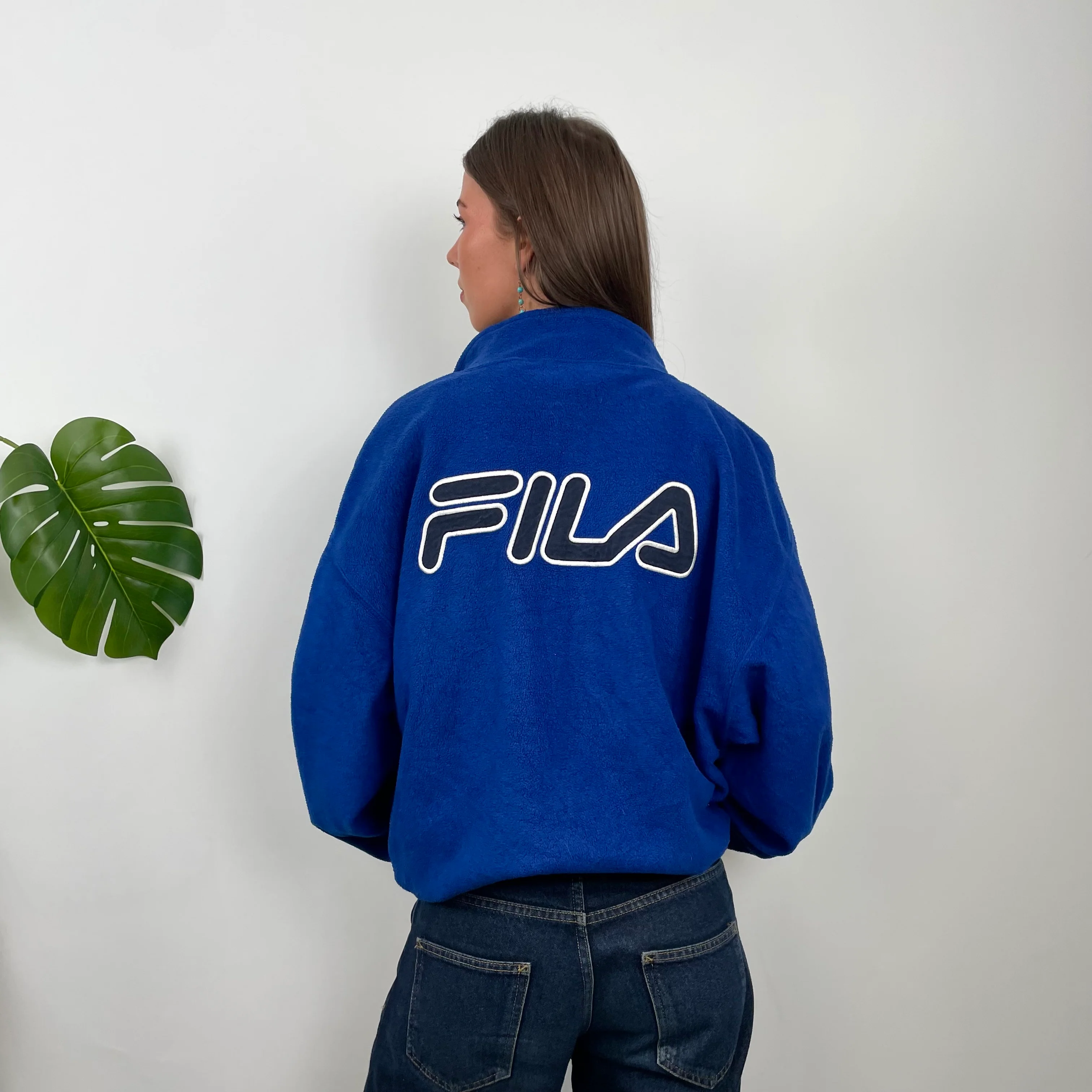 FILA Blue Embroidered Teddy Bear Fleece Quarter Zip Sweatshirt (XL) - Image 6