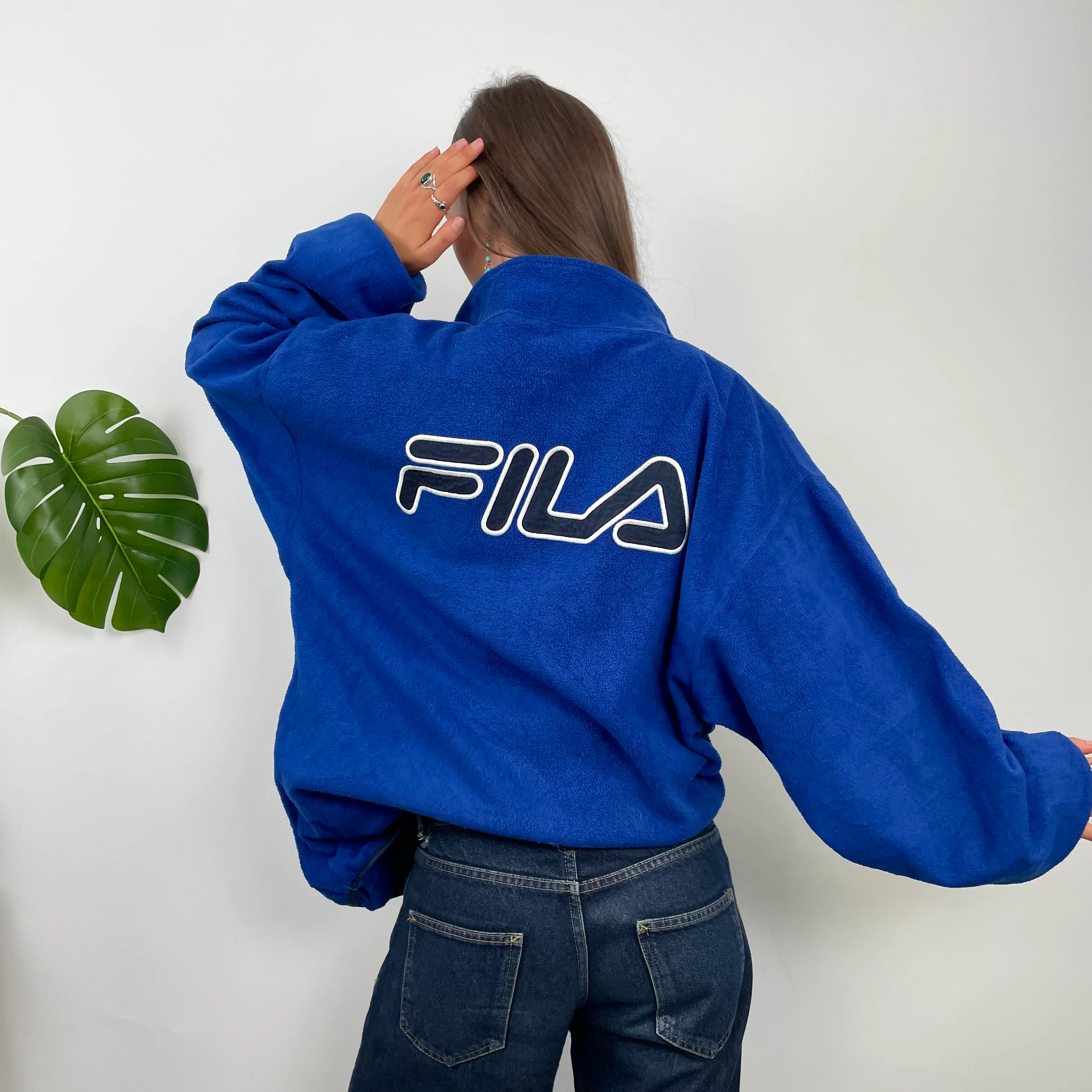 FILA Blue Embroidered Teddy Bear Fleece Quarter Zip Sweatshirt (XL) - Image 7