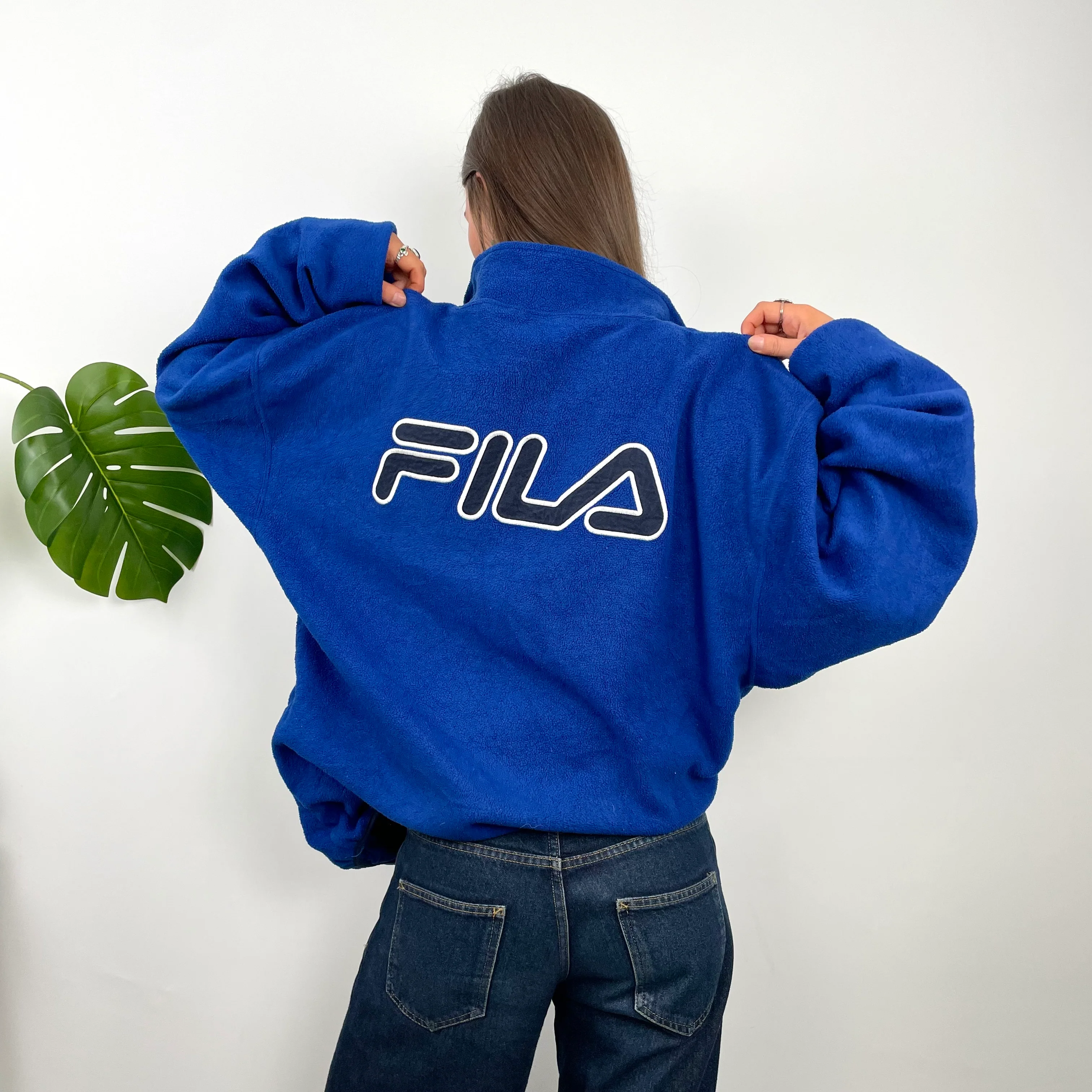 FILA Blue Embroidered Teddy Bear Fleece Quarter Zip Sweatshirt (XL) - Image 8