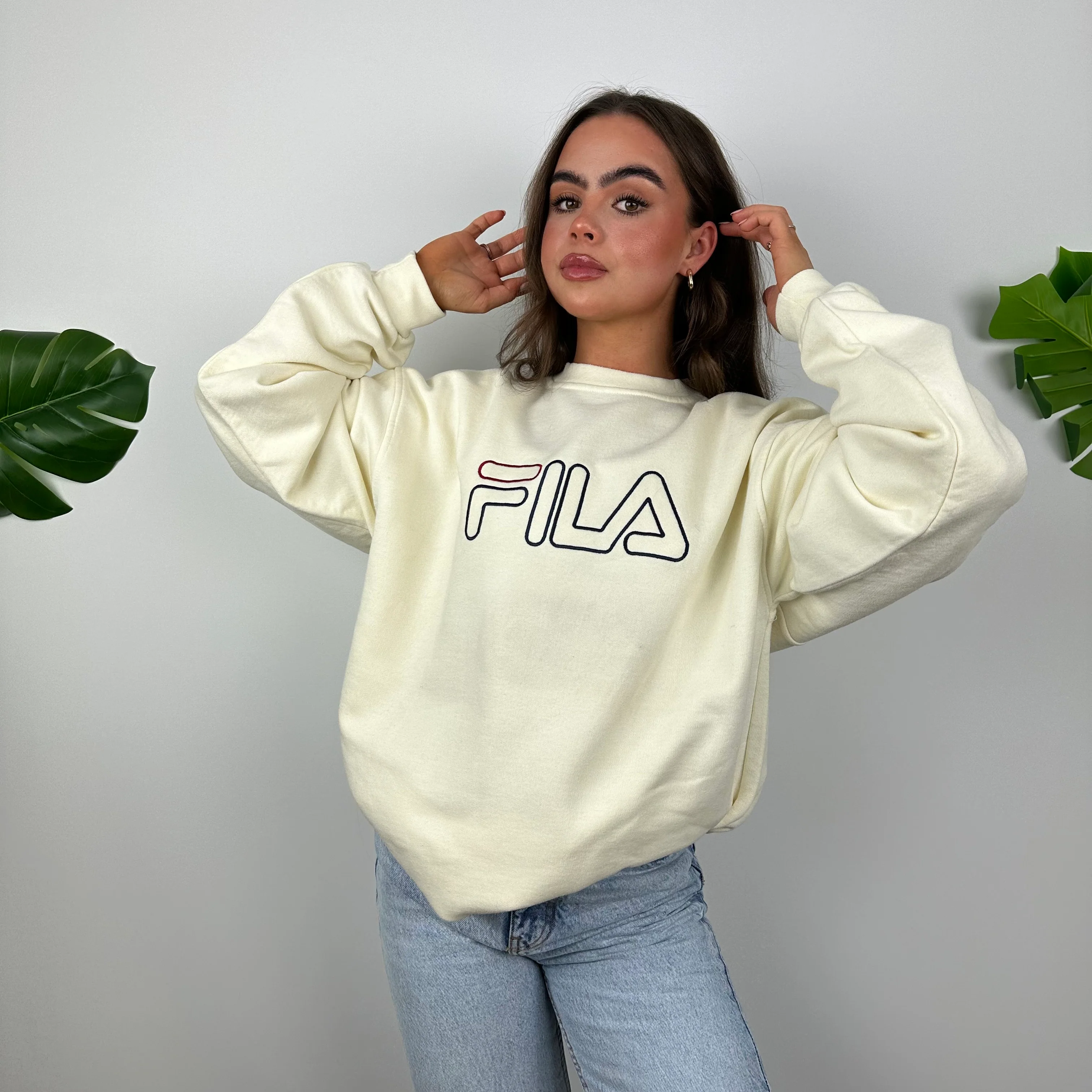 FILA Cream Embroidered Spell Out Sweatshirt (XL) - Image 5