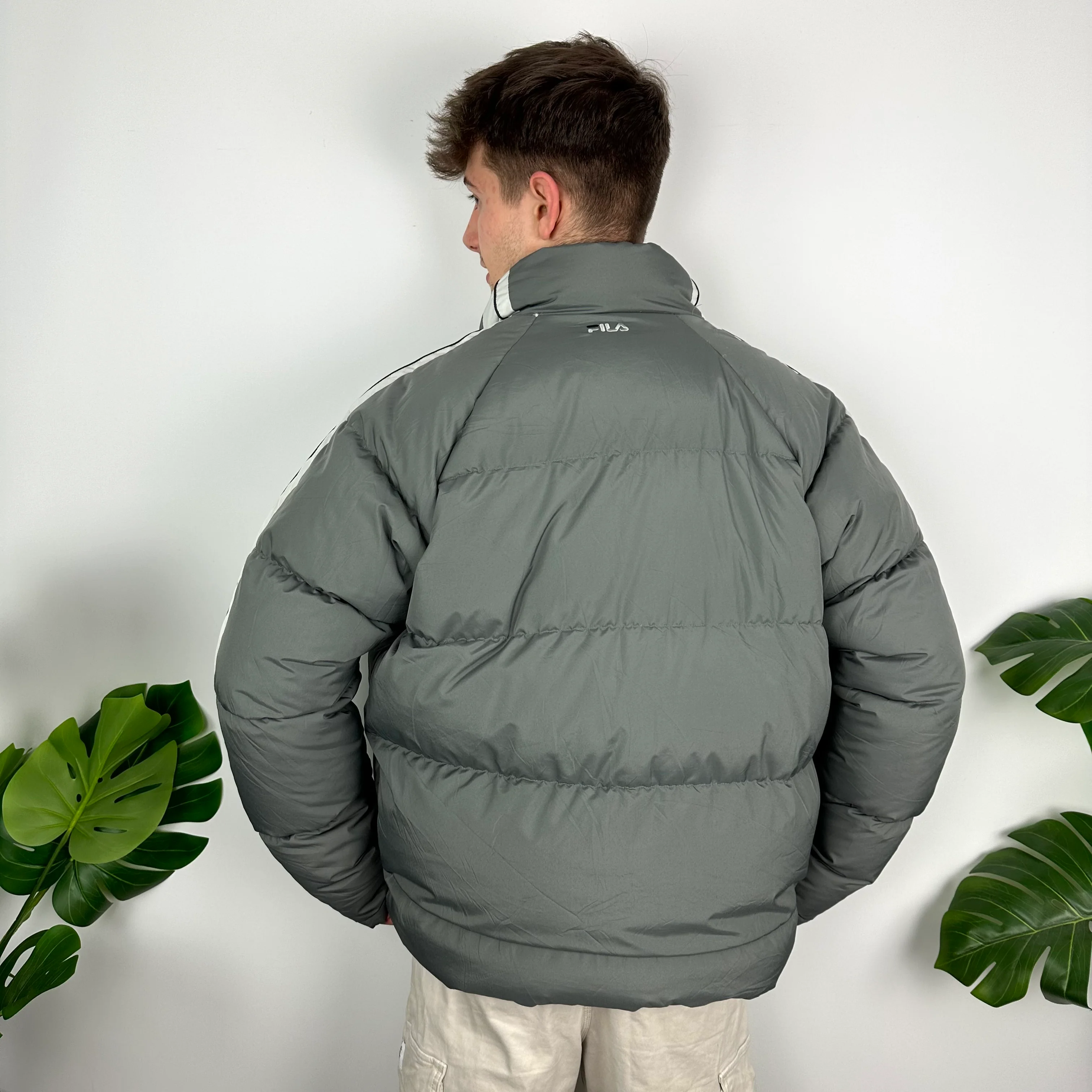 FILA Grey Embroidered Spell Out Puffer Jacket (XL) - Image 6