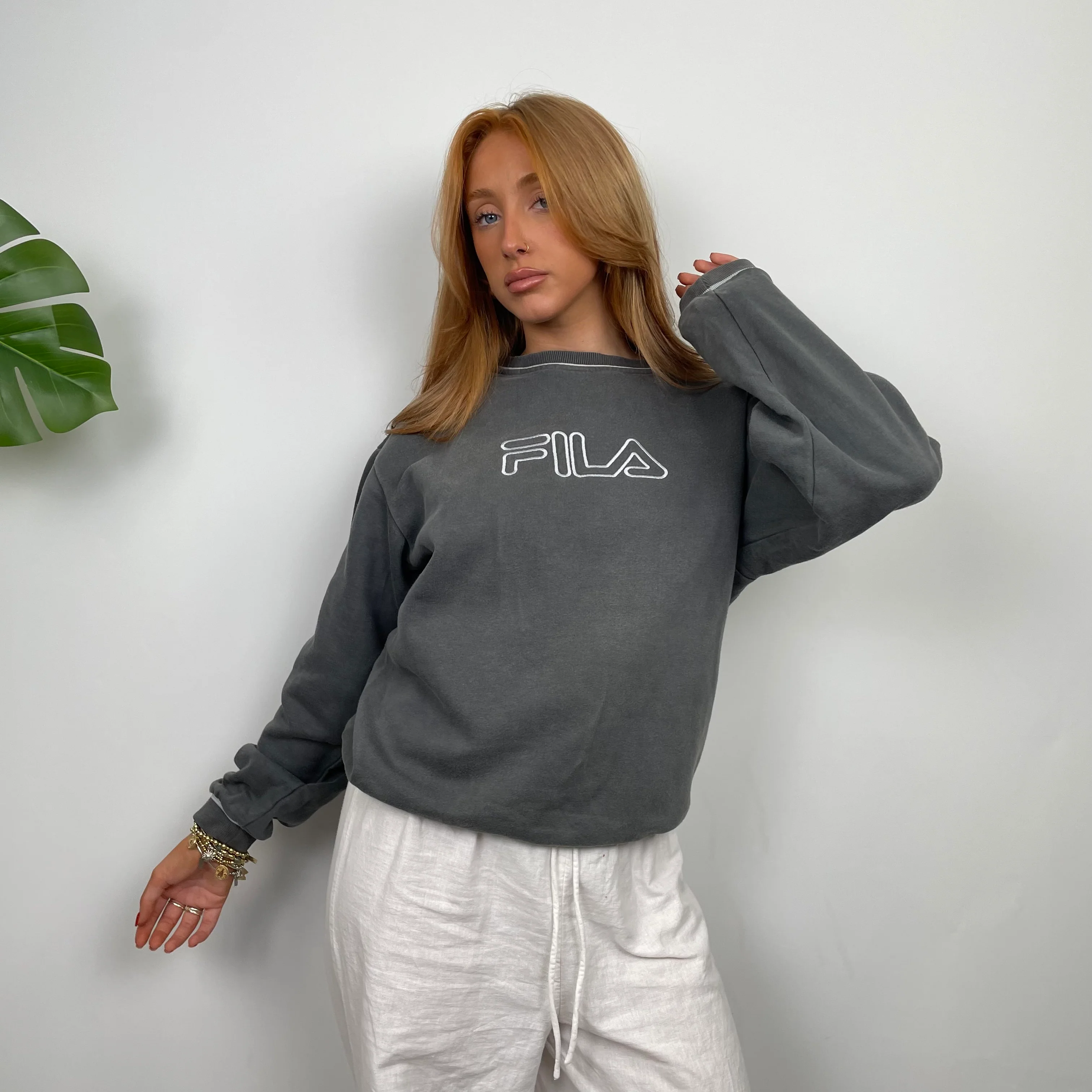 FILA Grey Embroidered Spell Out Sweatshirt (S) - Image 5