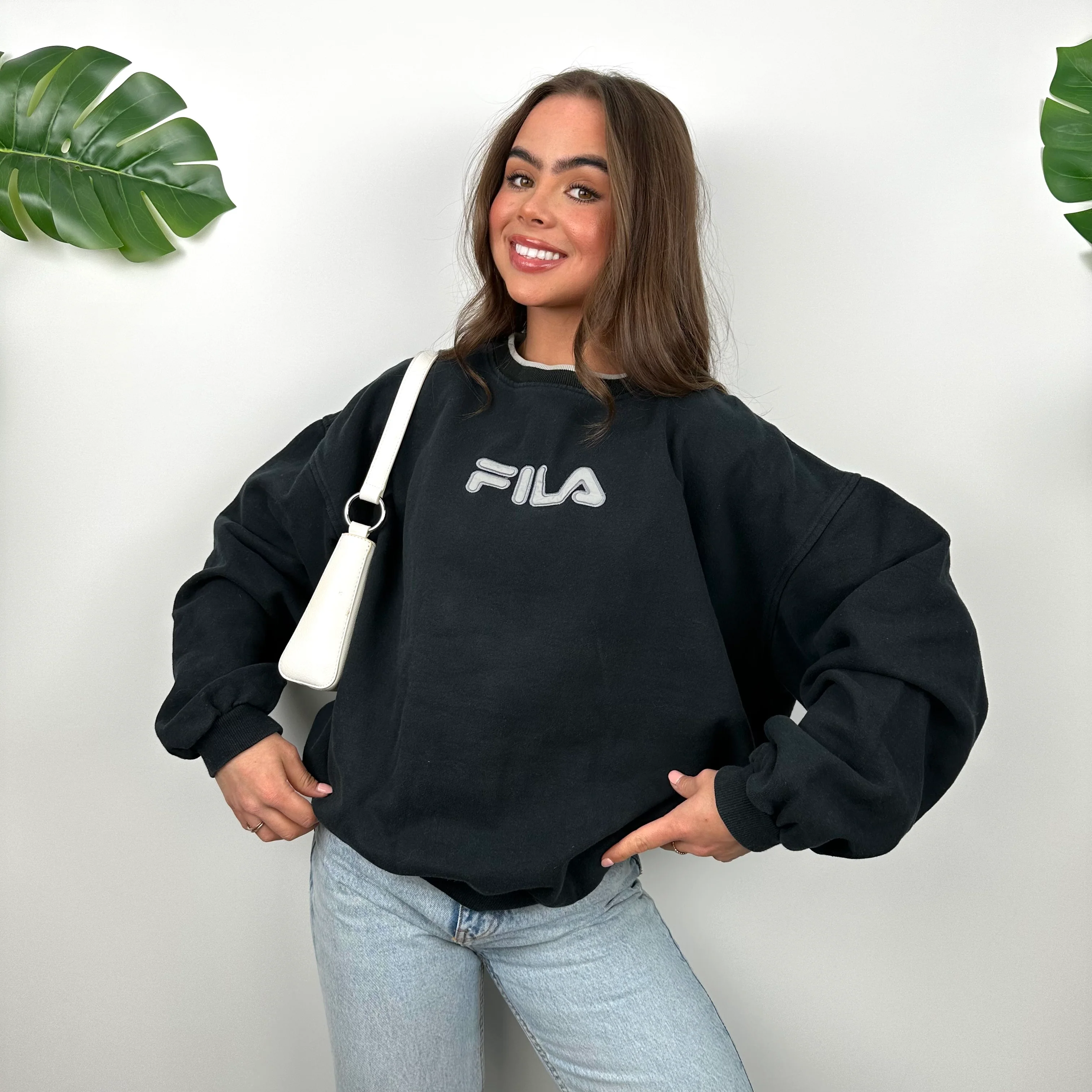 FILA Navy Embroidered Spell Out Sweatshirt (M)