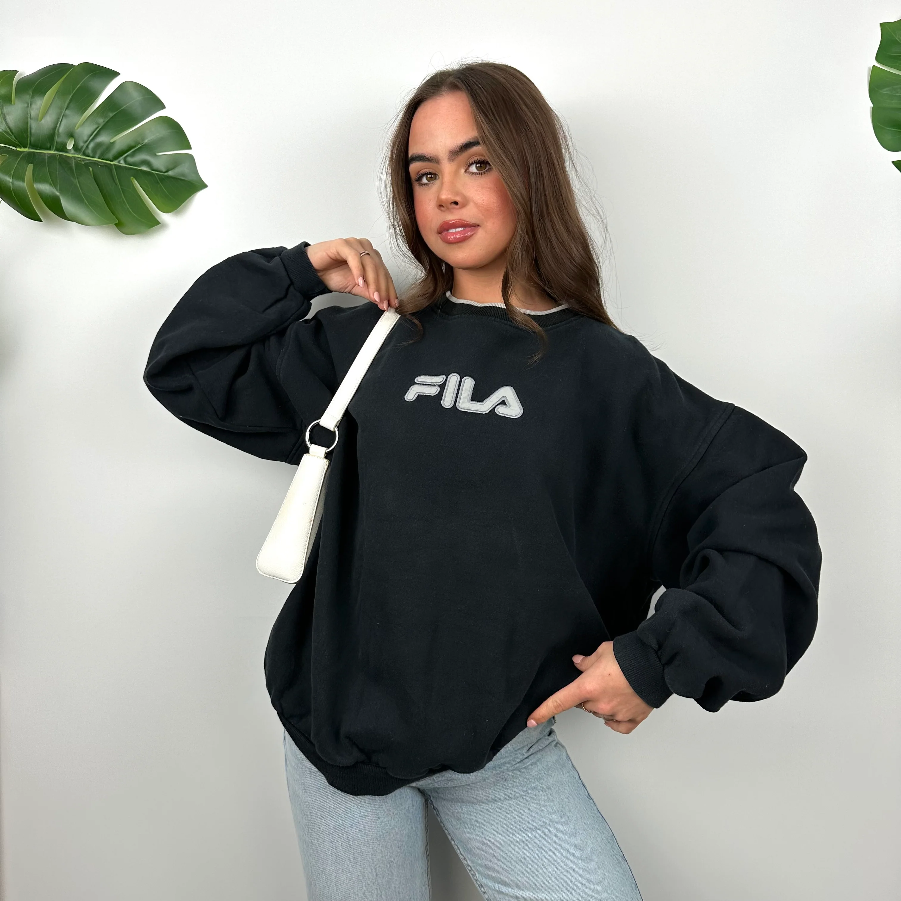 FILA Navy Embroidered Spell Out Sweatshirt (M) - Image 3