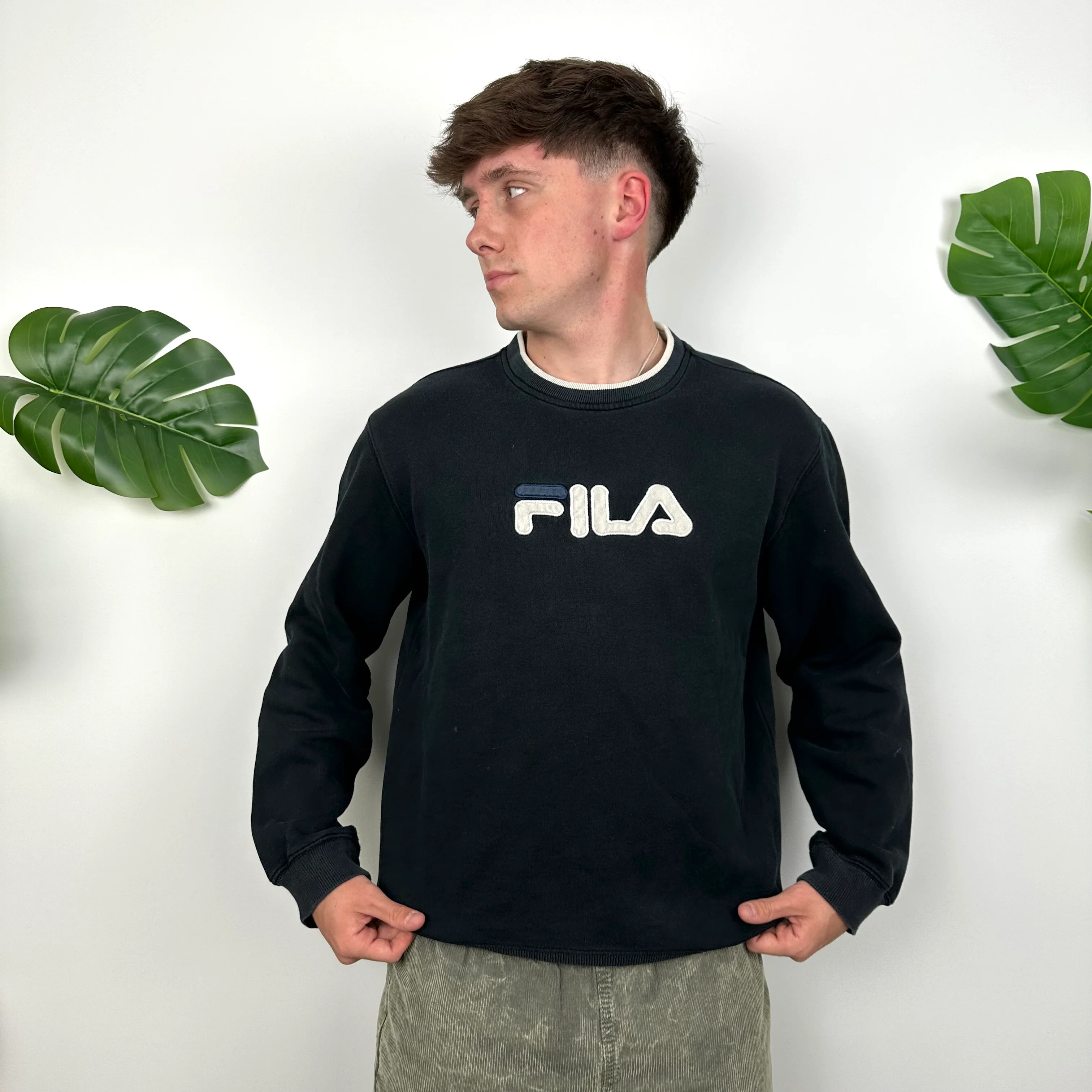 FILA Navy Embroidered Spell Out Sweatshirt (S) - Image 3