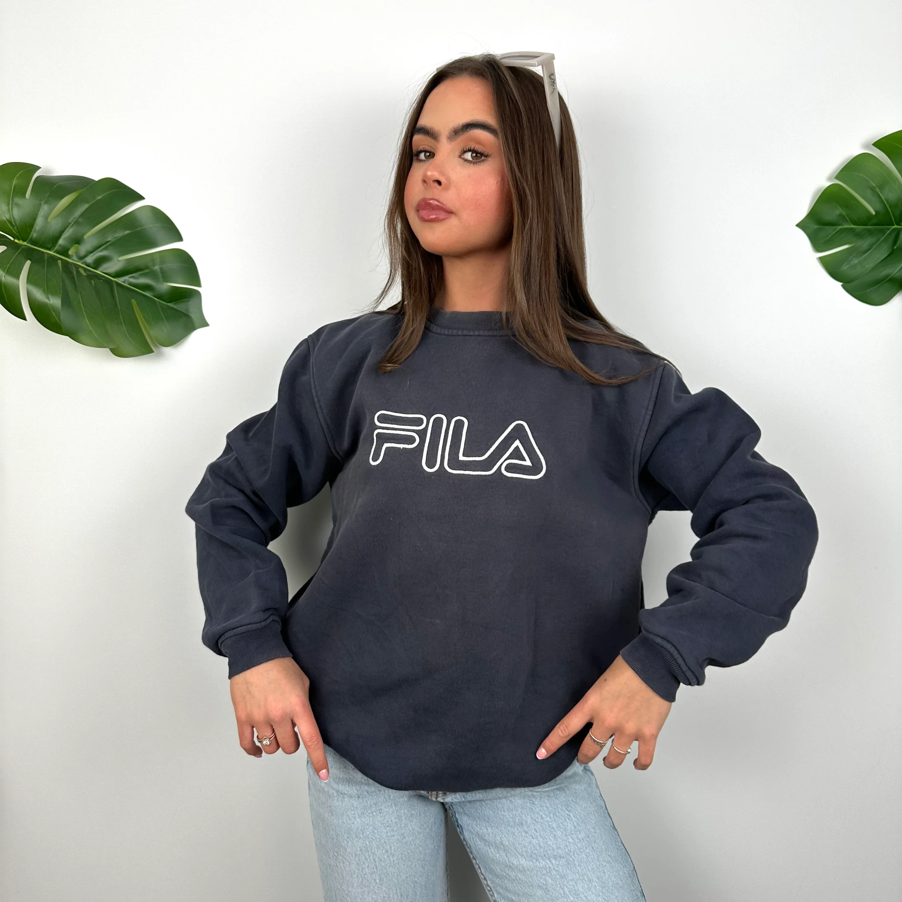 FILA Navy Embroidered Spell Out Sweatshirt (M)