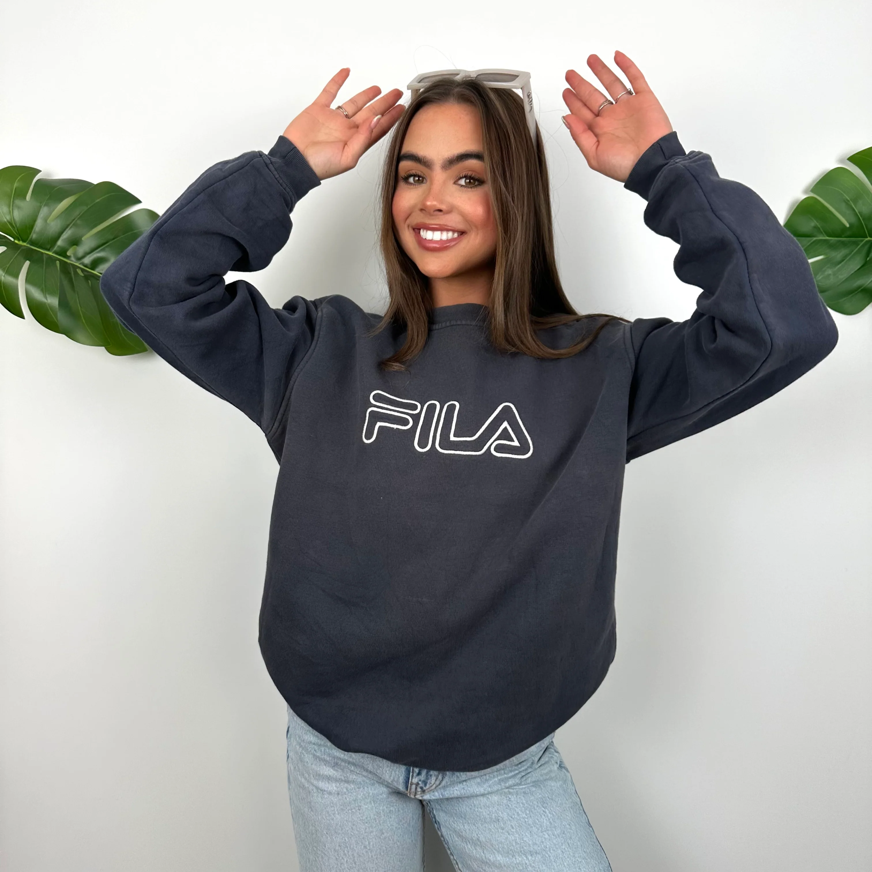 FILA Navy Embroidered Spell Out Sweatshirt (M) - Image 2