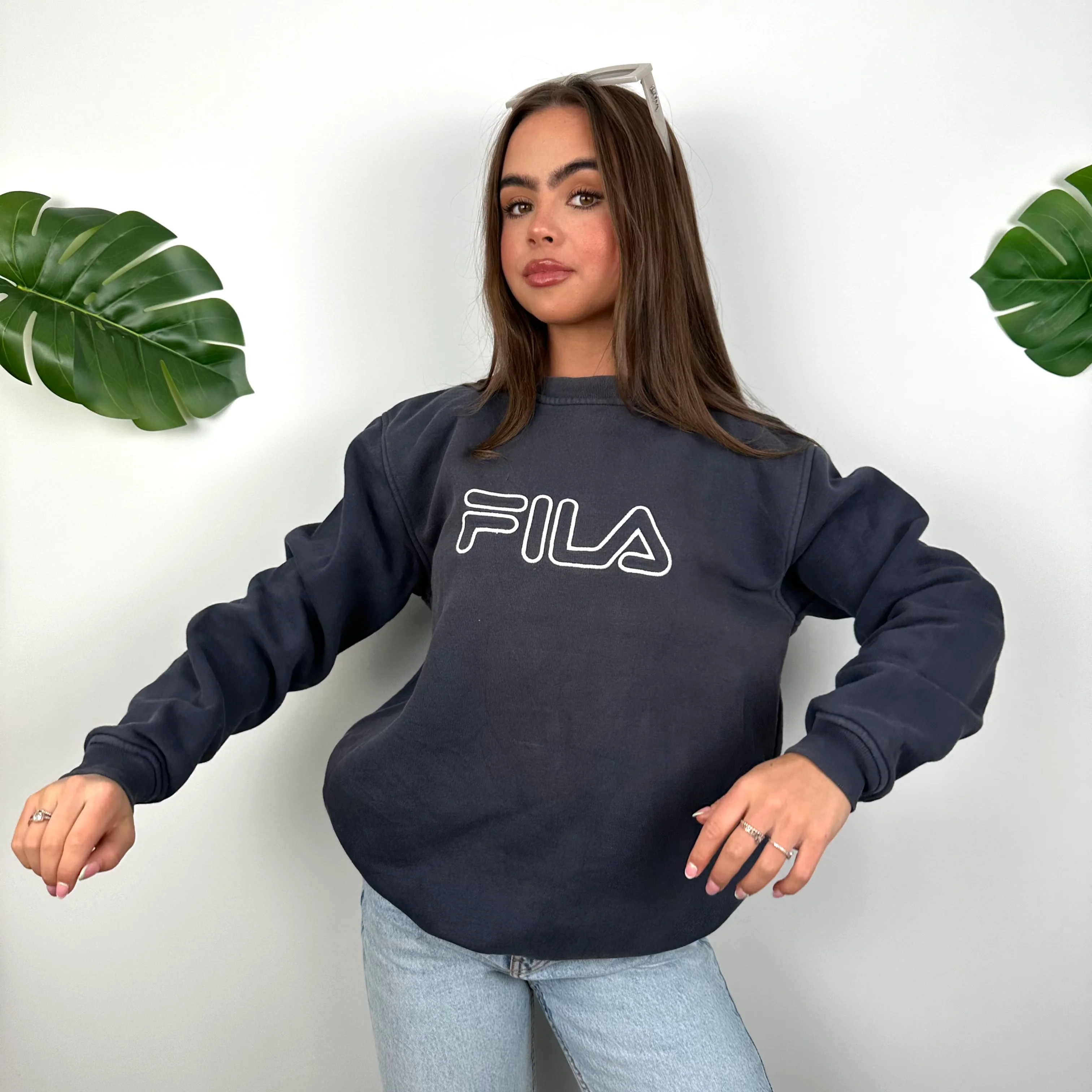 FILA Navy Embroidered Spell Out Sweatshirt (M) - Image 3