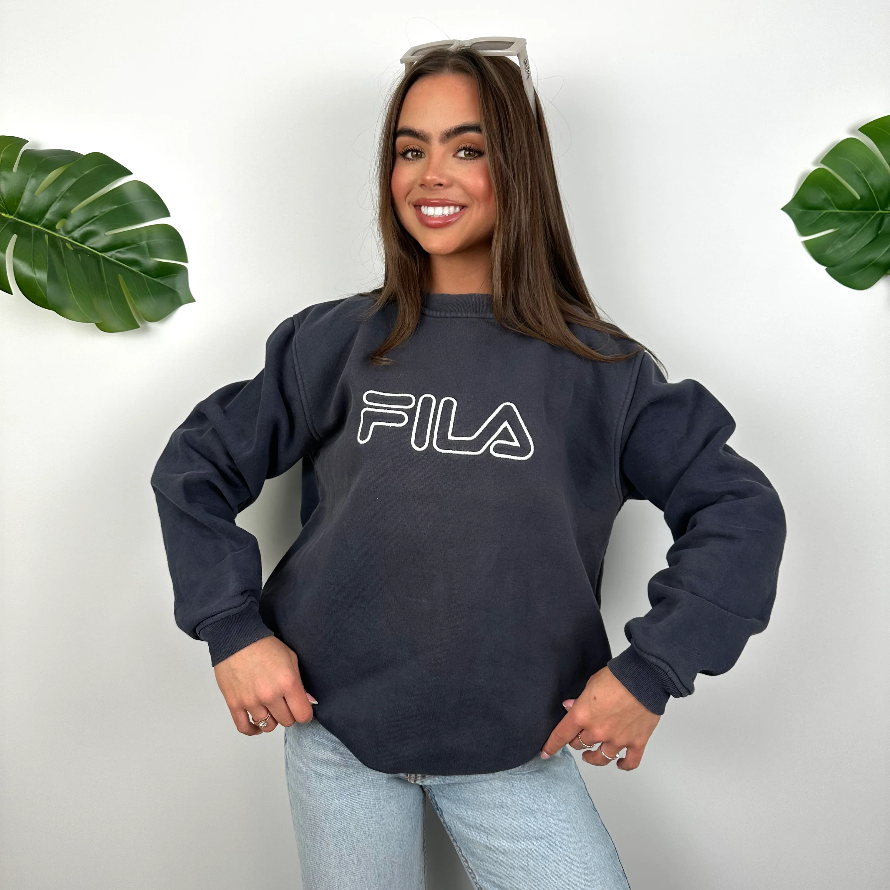 FILA Navy Embroidered Spell Out Sweatshirt (M) - Image 4