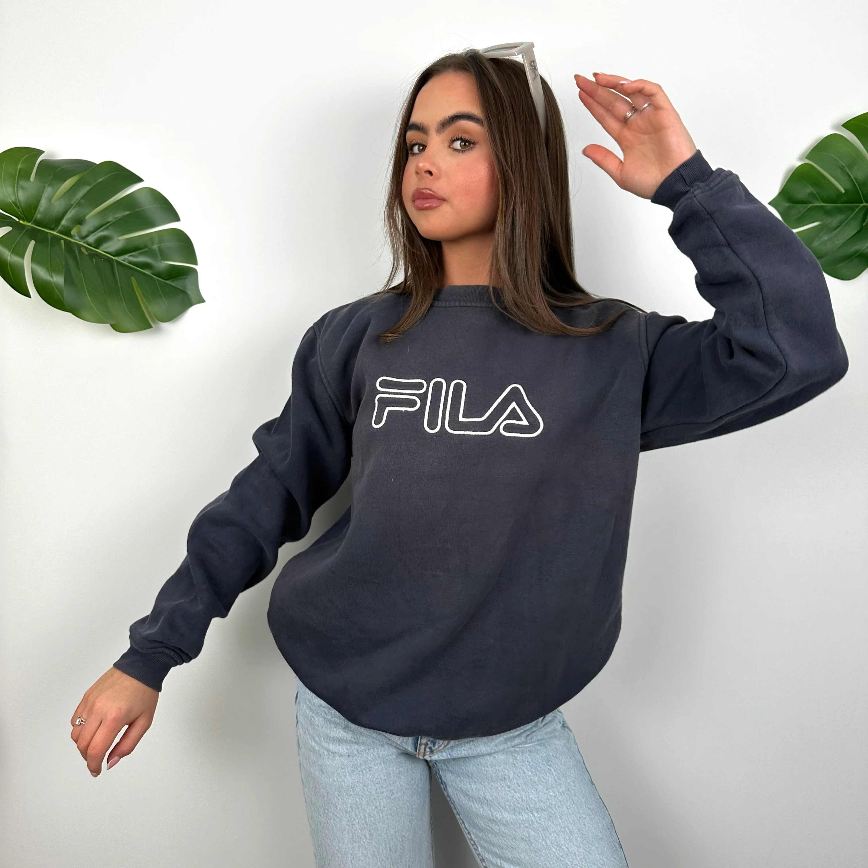 FILA Navy Embroidered Spell Out Sweatshirt (M) - Image 5