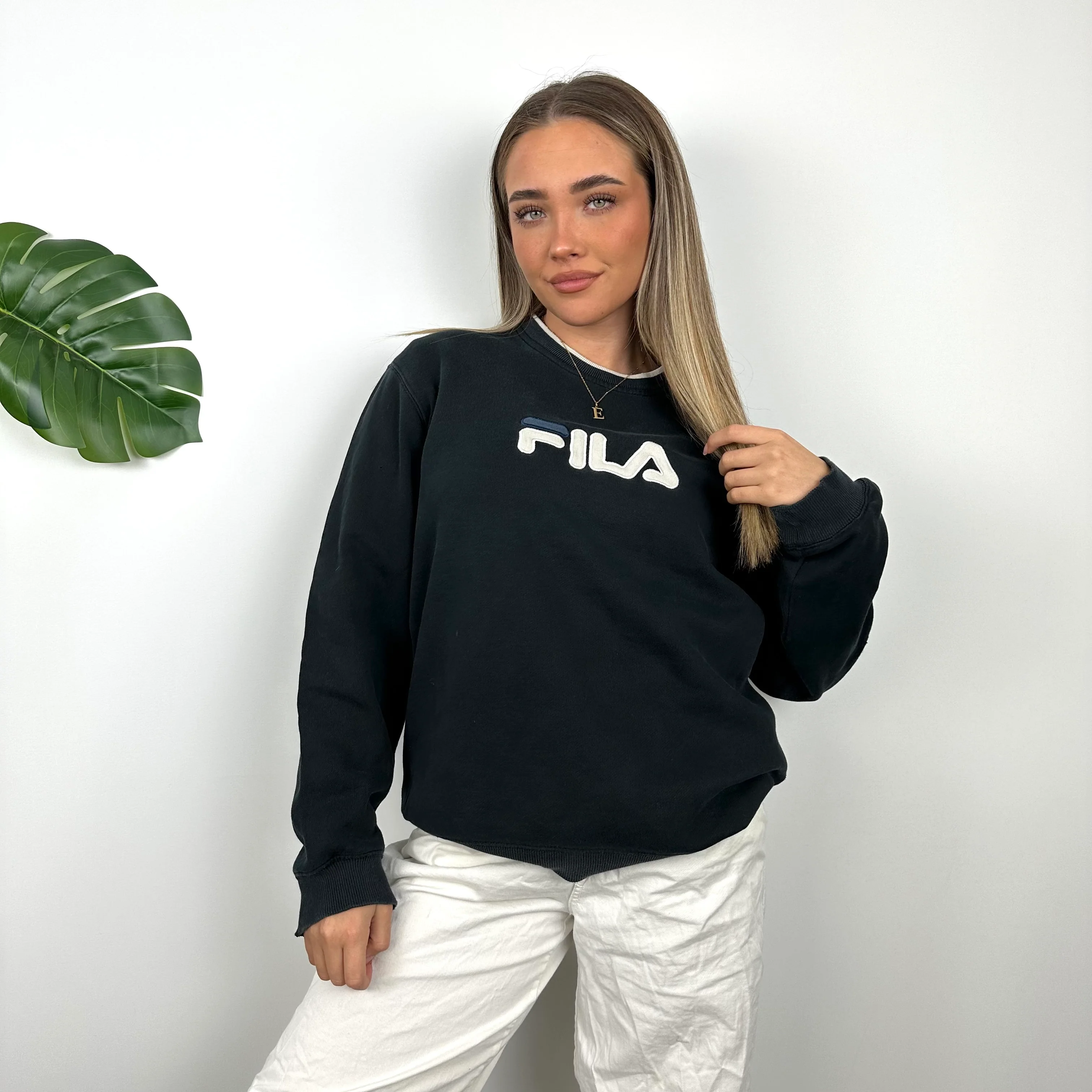 FILA Navy Embroidered Spell Out Sweatshirt (S) - Image 2