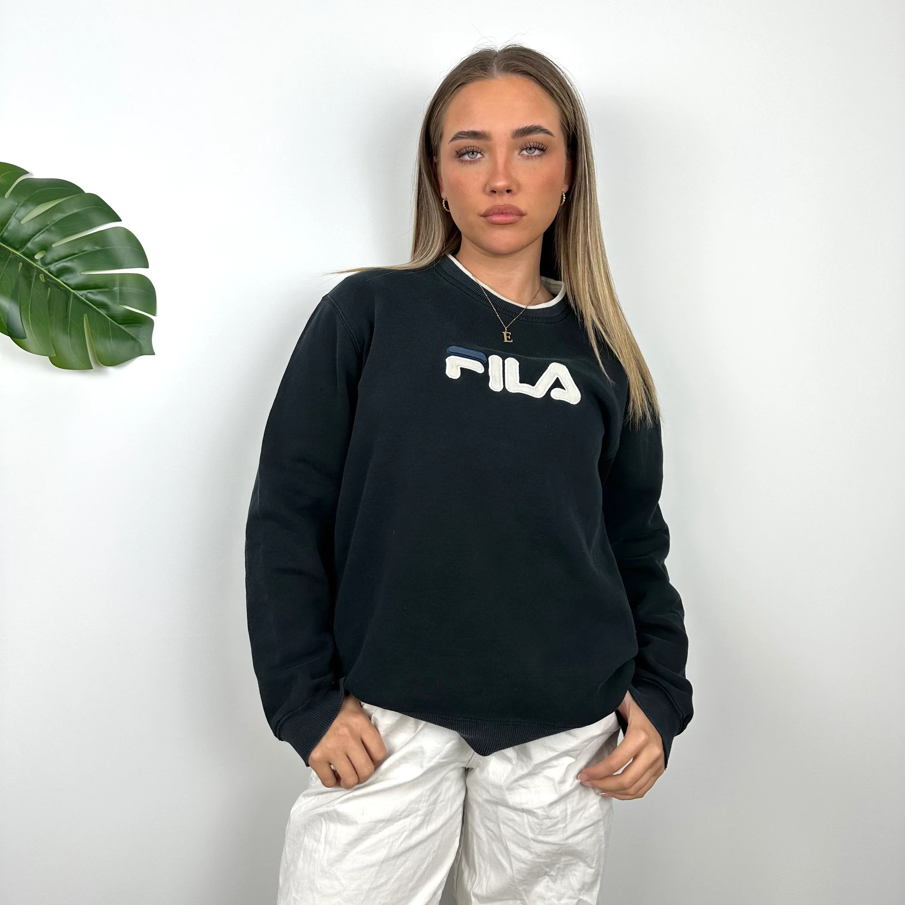 FILA Navy Embroidered Spell Out Sweatshirt (S) - Image 3