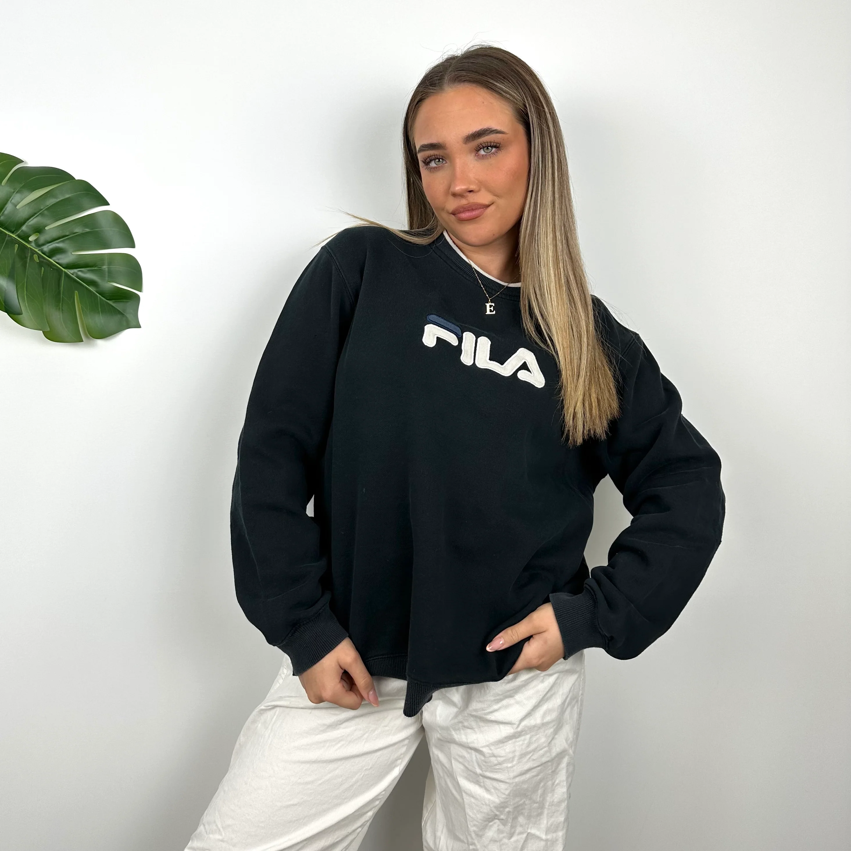 FILA Navy Embroidered Spell Out Sweatshirt (S) - Image 4