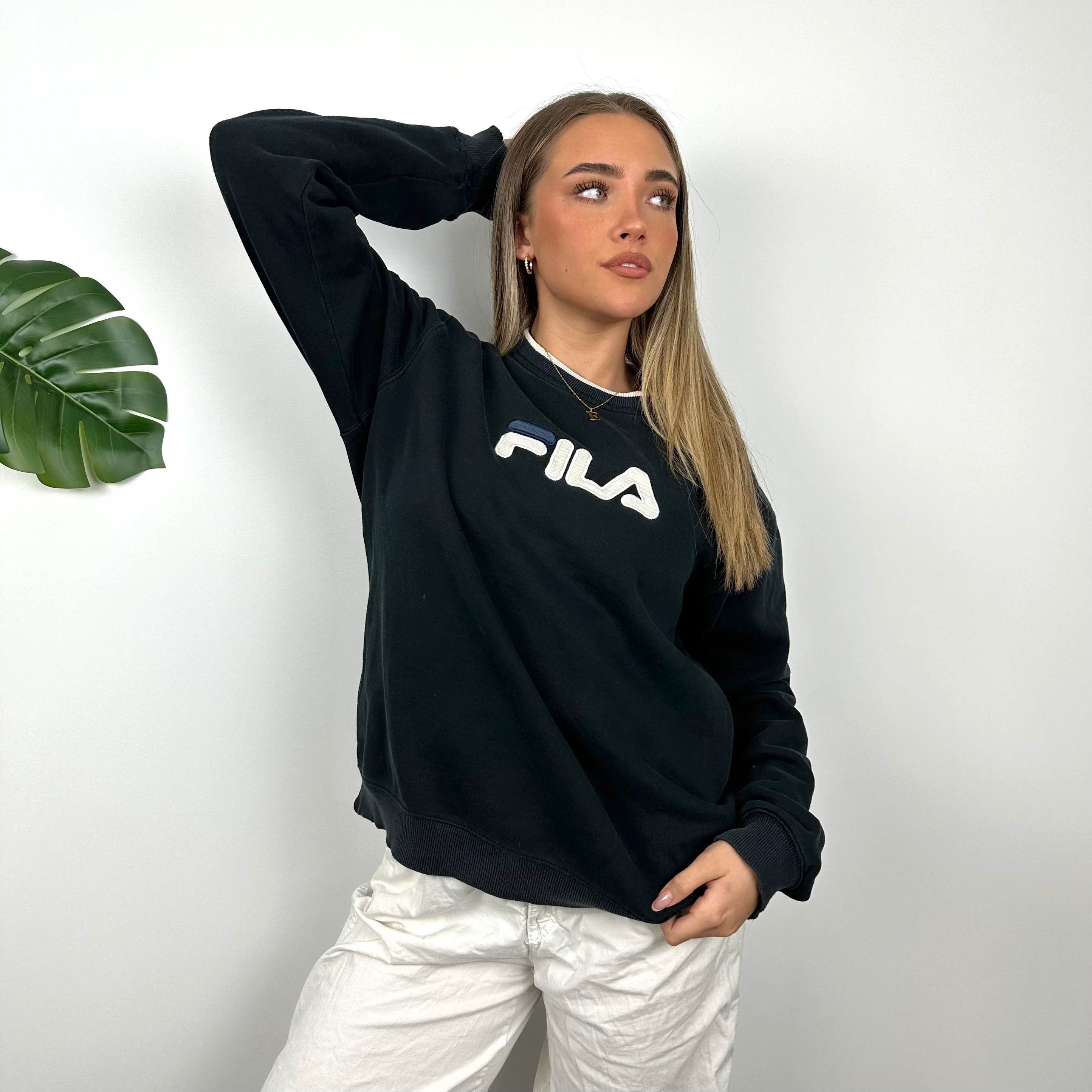 FILA Navy Embroidered Spell Out Sweatshirt (S) - Image 5