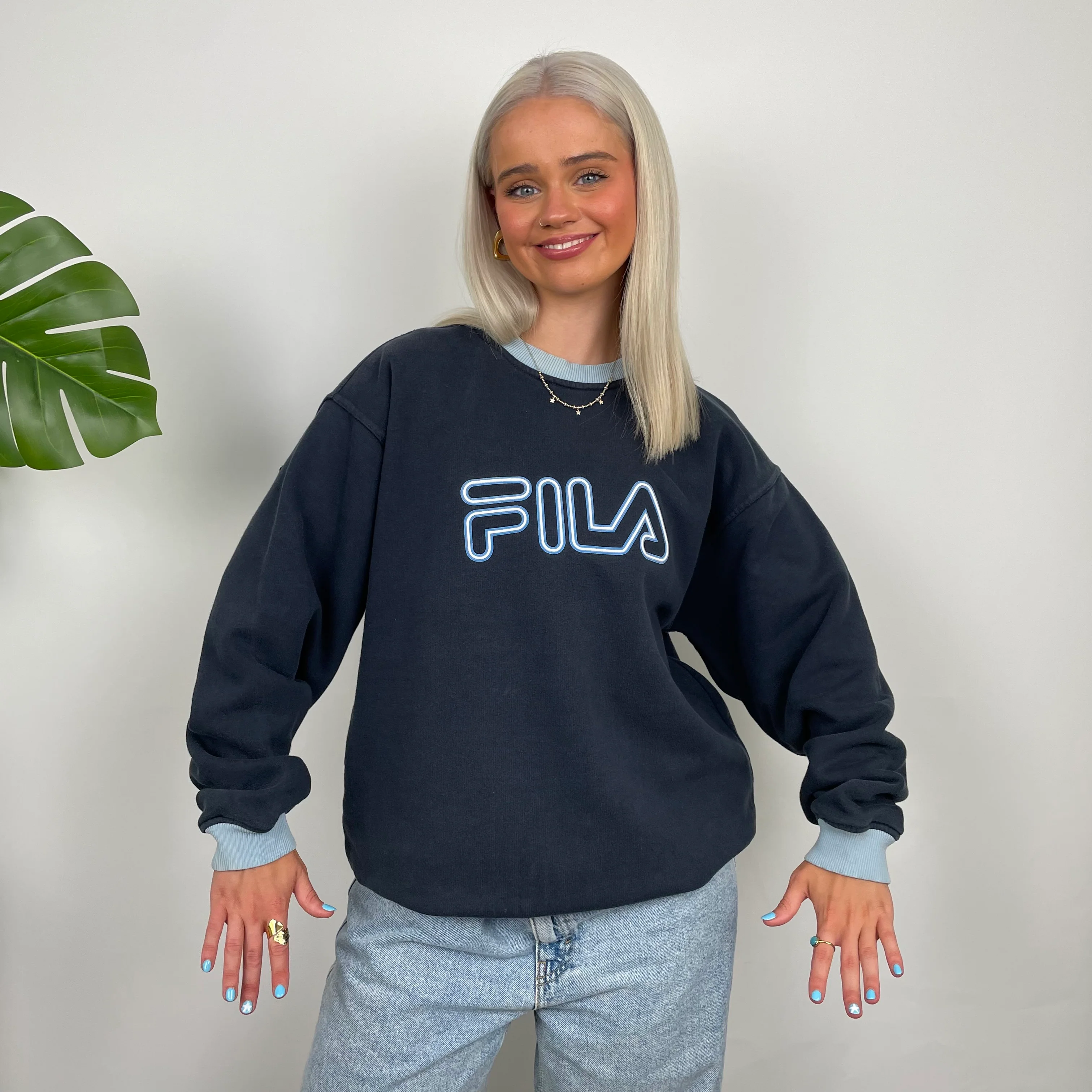 FILA Navy Embroidered Spell Out Sweatshirt (M) - Image 5