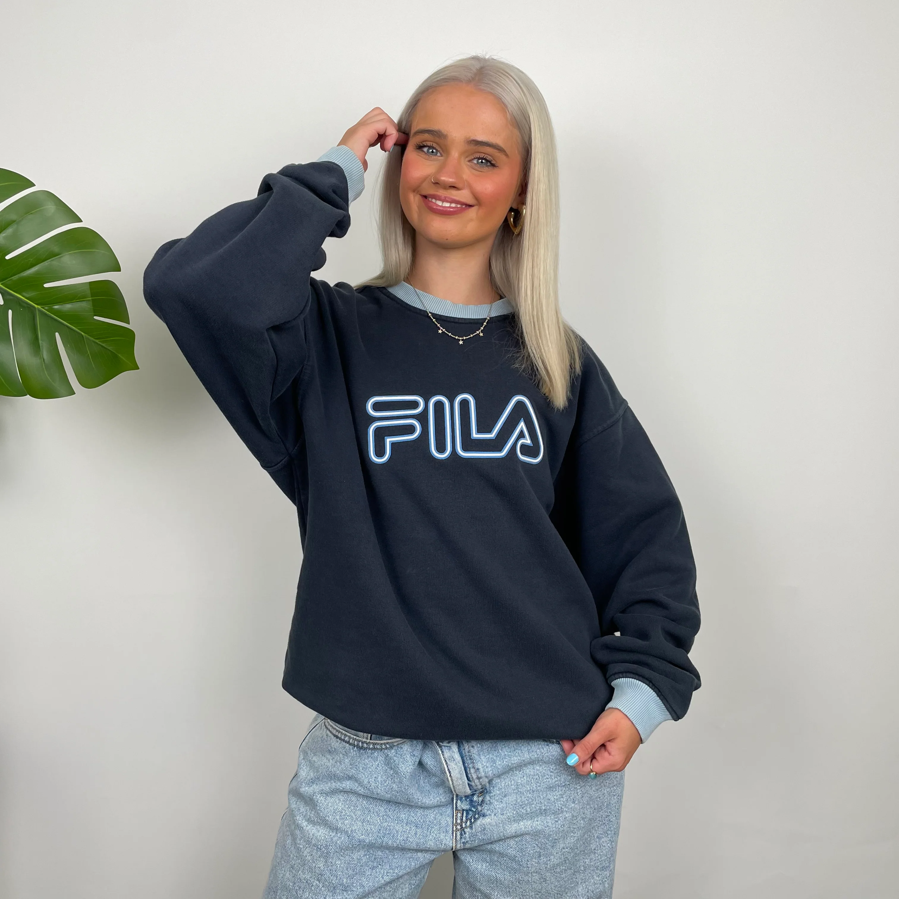 FILA Navy Embroidered Spell Out Sweatshirt (M) - Image 6