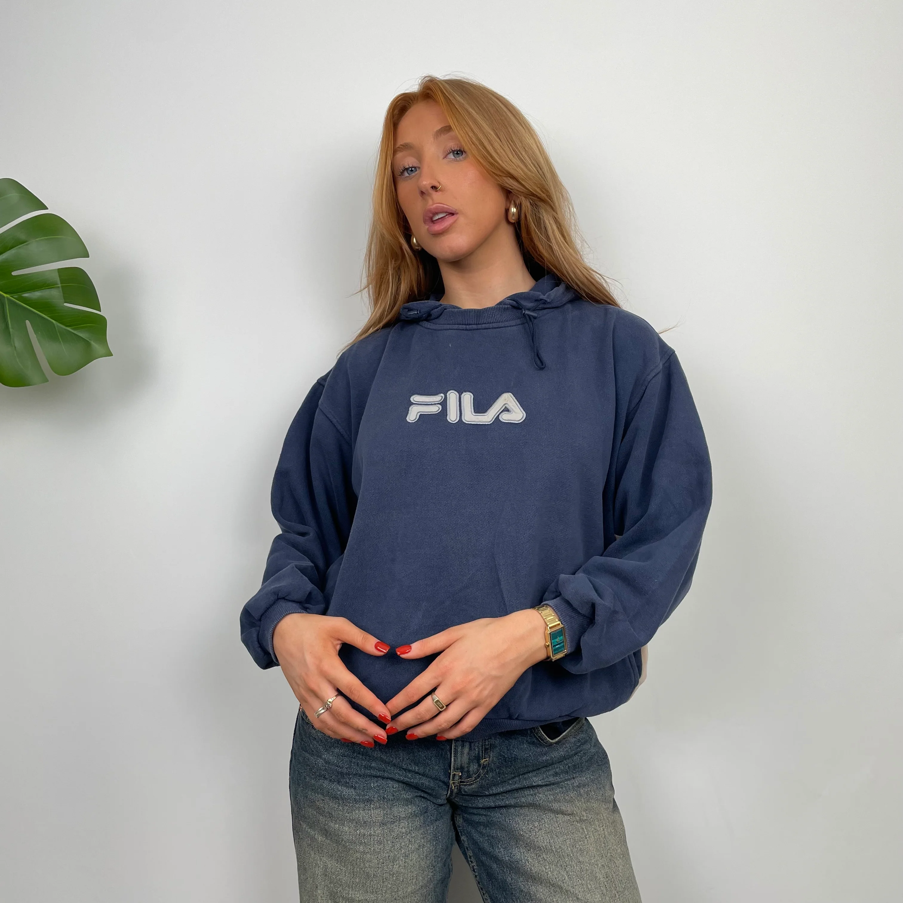 FILA Navy Embroidered Spell Out Hoodie (S) - Image 2