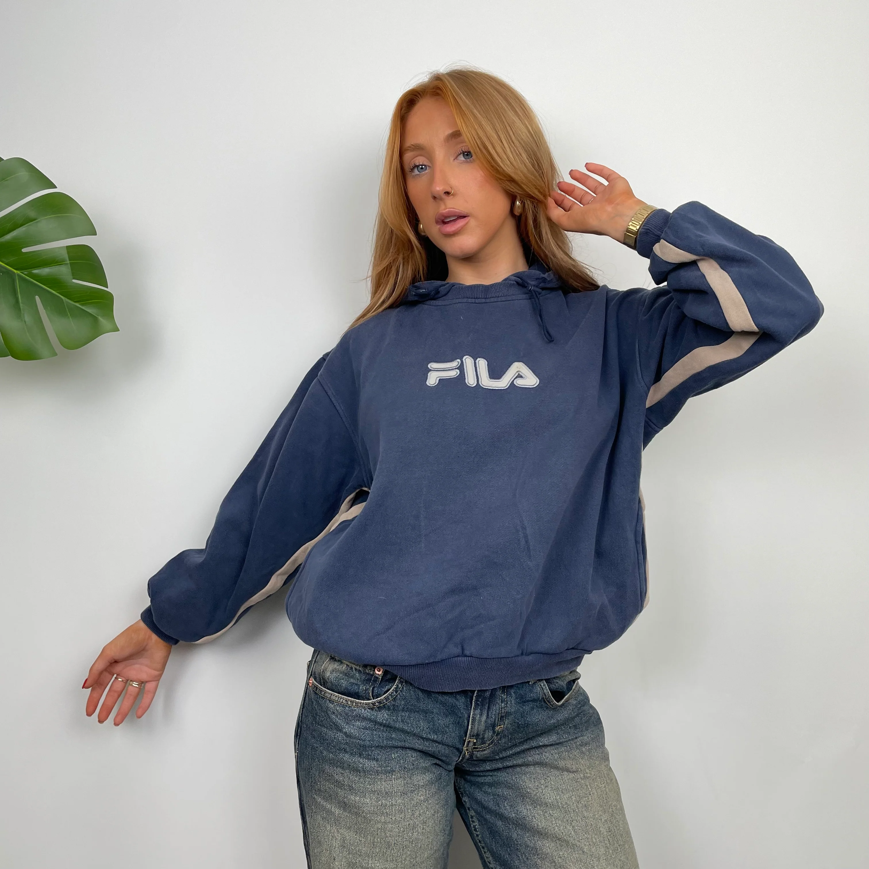 FILA Navy Embroidered Spell Out Hoodie (S) - Image 3