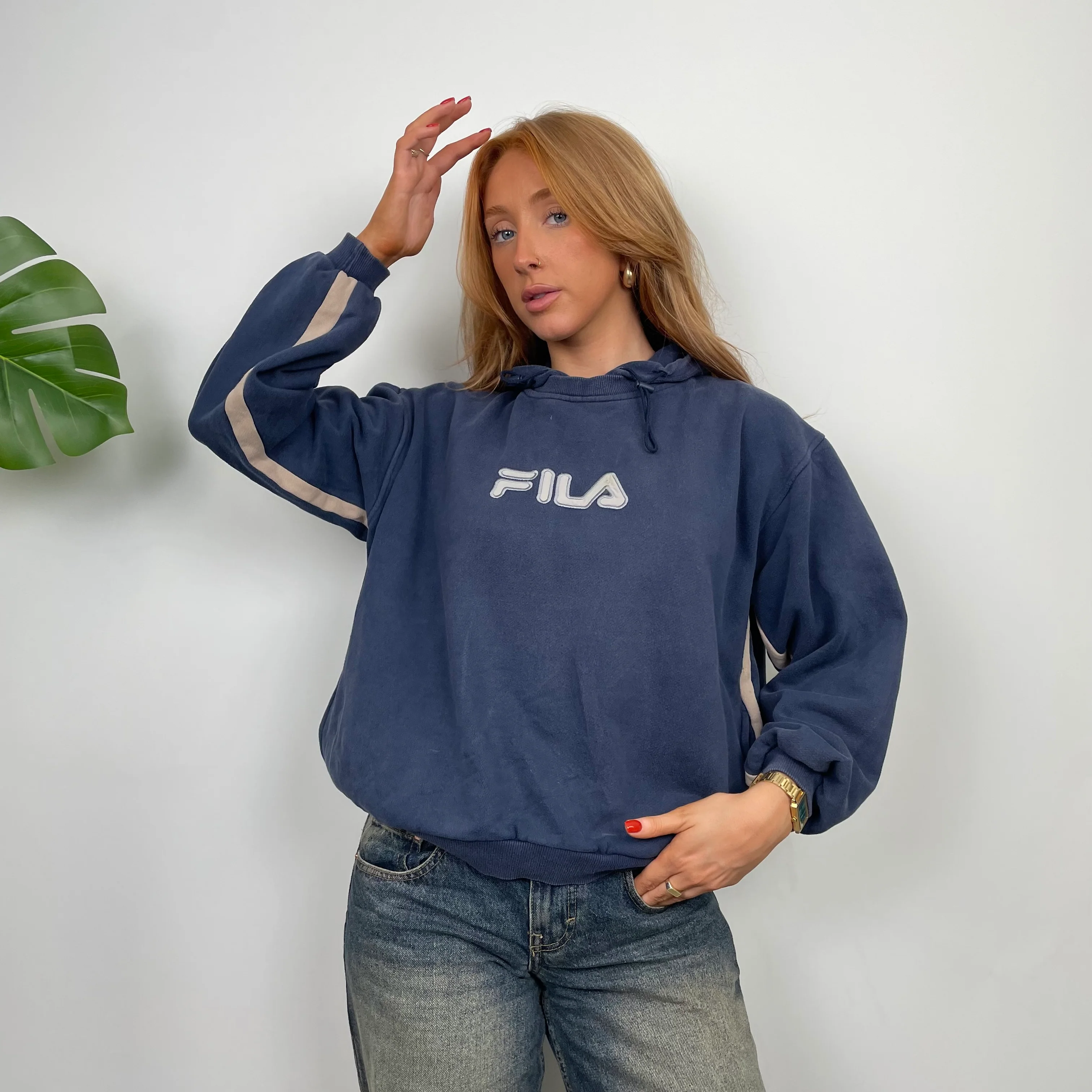 FILA Navy Embroidered Spell Out Hoodie (S) - Image 4