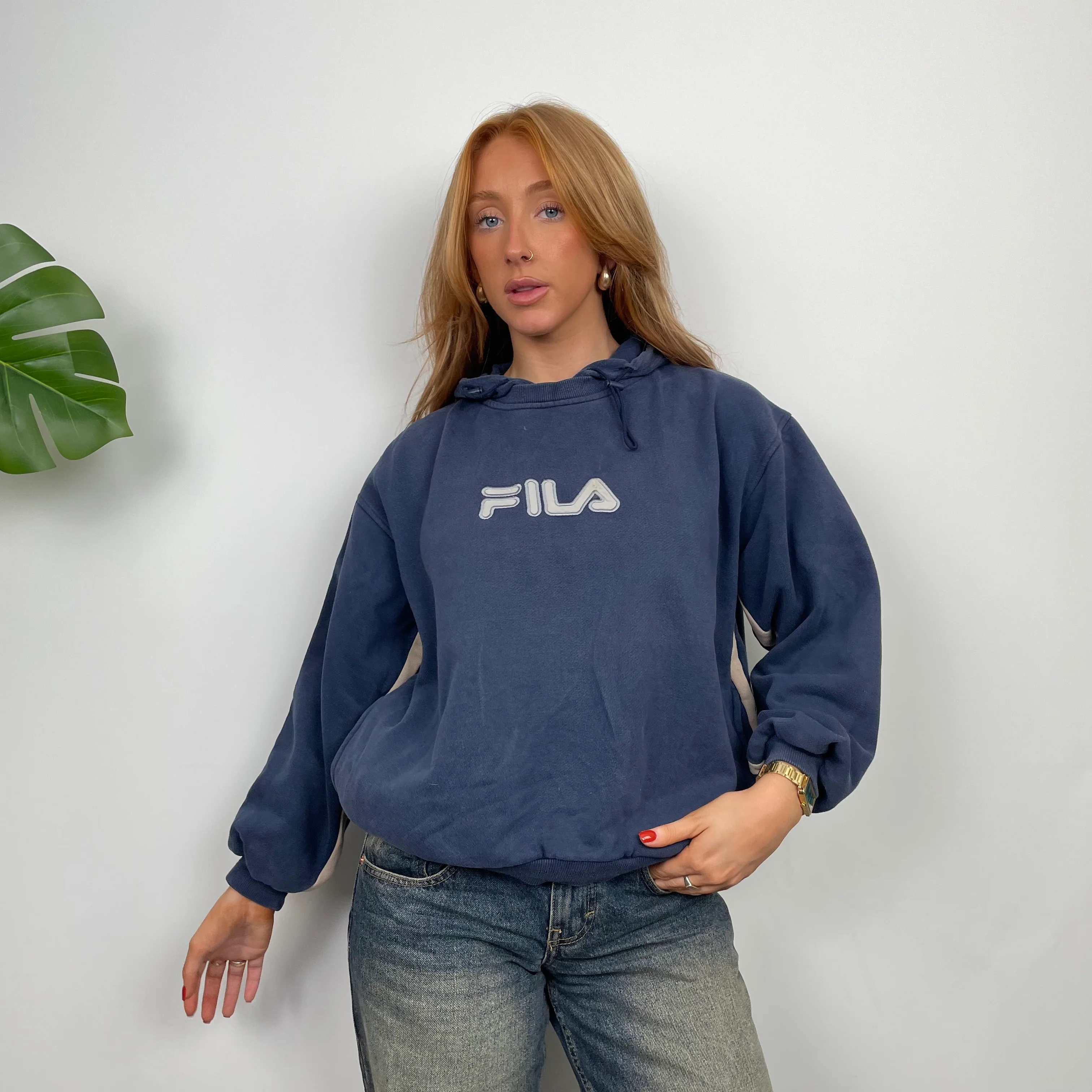 FILA Navy Embroidered Spell Out Hoodie (S) - Image 5