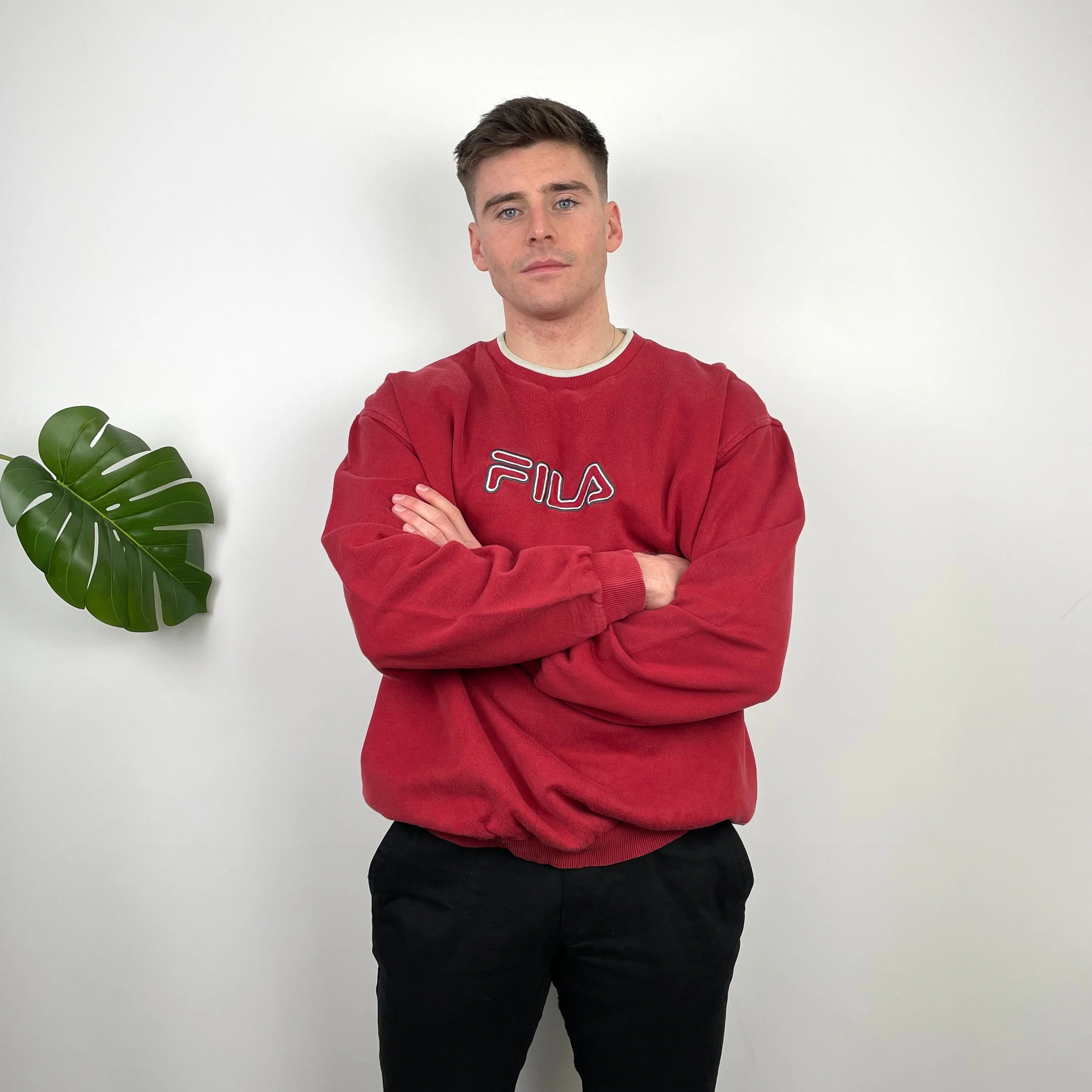 FILA Red Embroidered Spell Out Sweatshirt (XXL) - Image 3