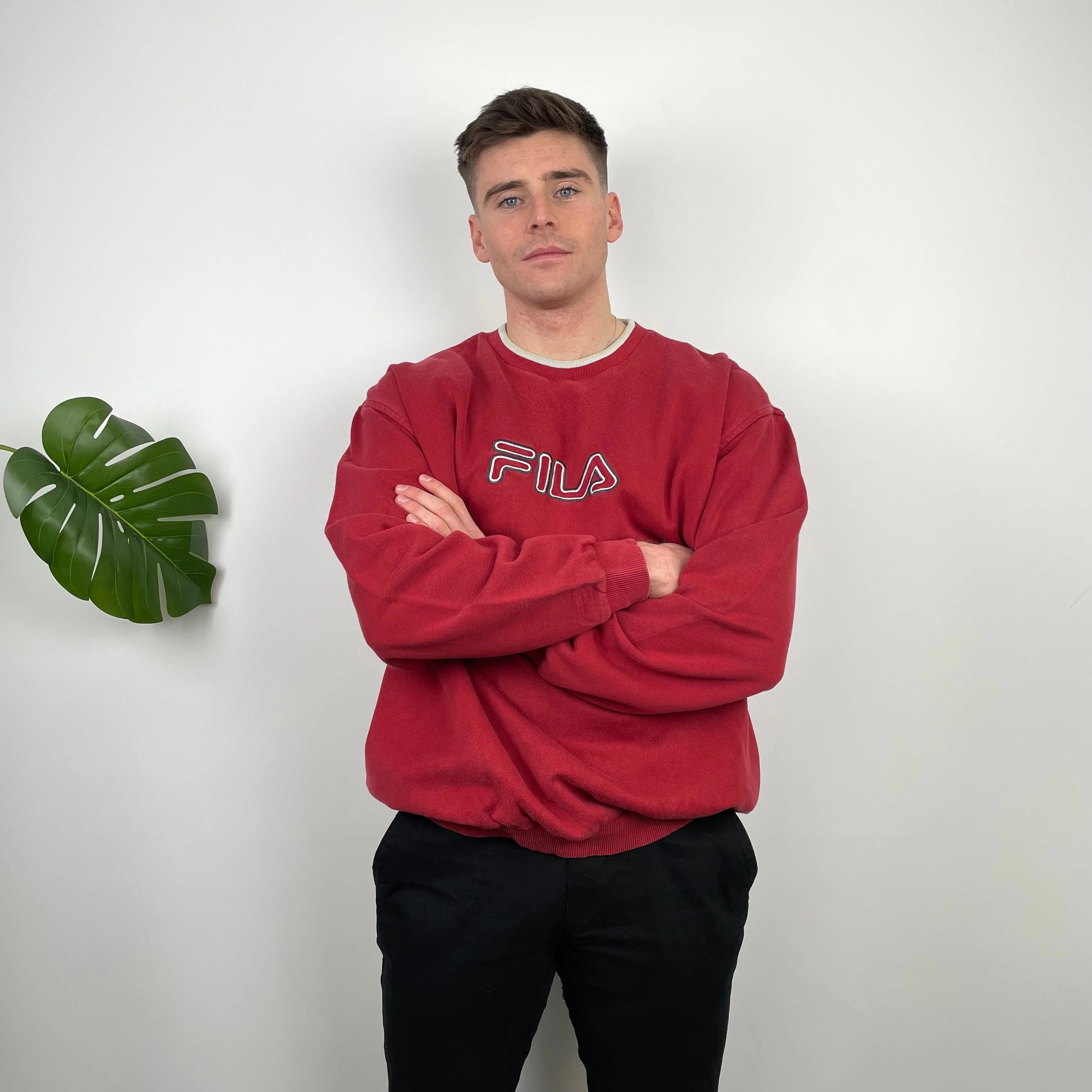 FILA Red Embroidered Spell Out Sweatshirt (XXL) - Image 4
