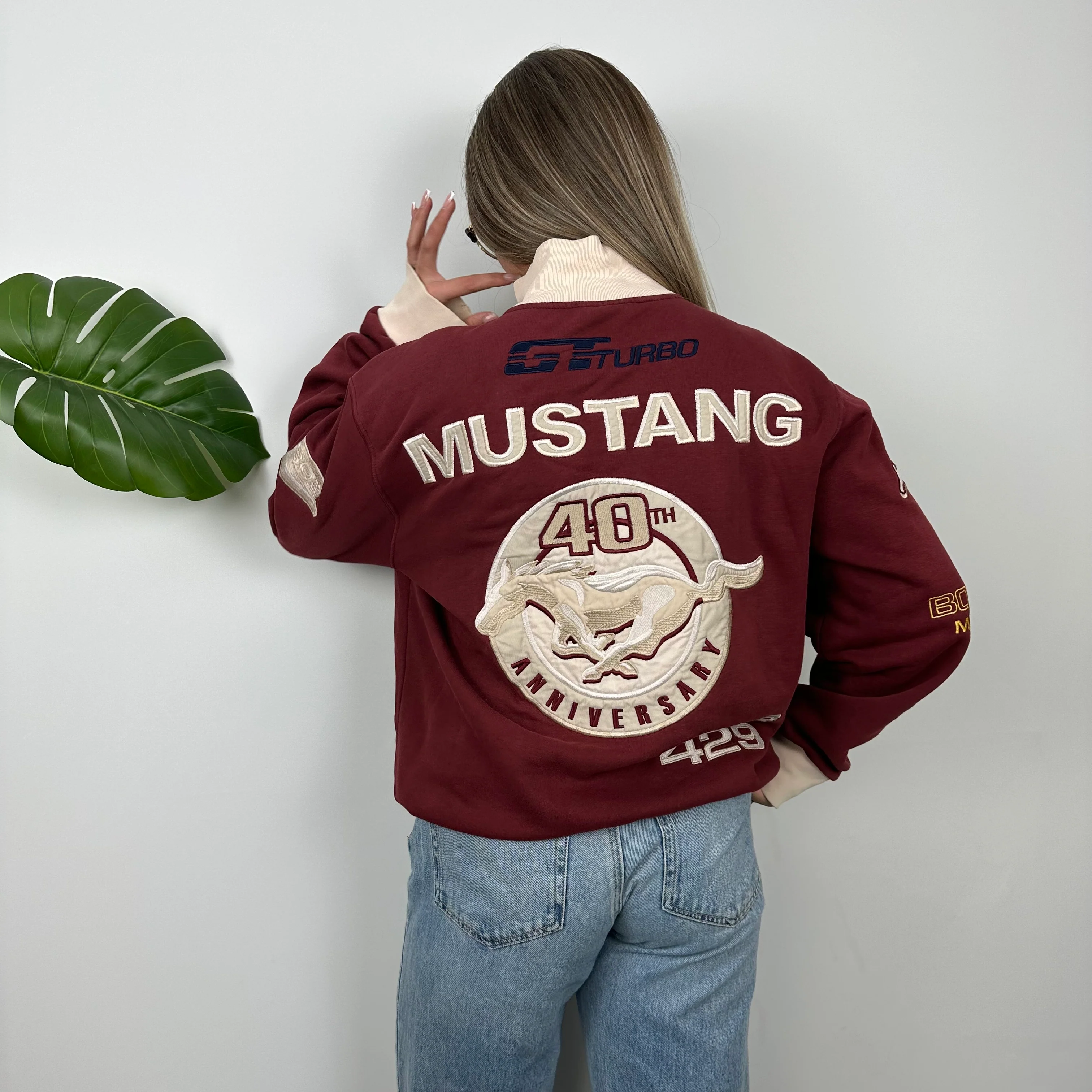 Ford Mustang Racing Maroon Embroidered Spell Out Zip Up Jacket (M) - Image 3