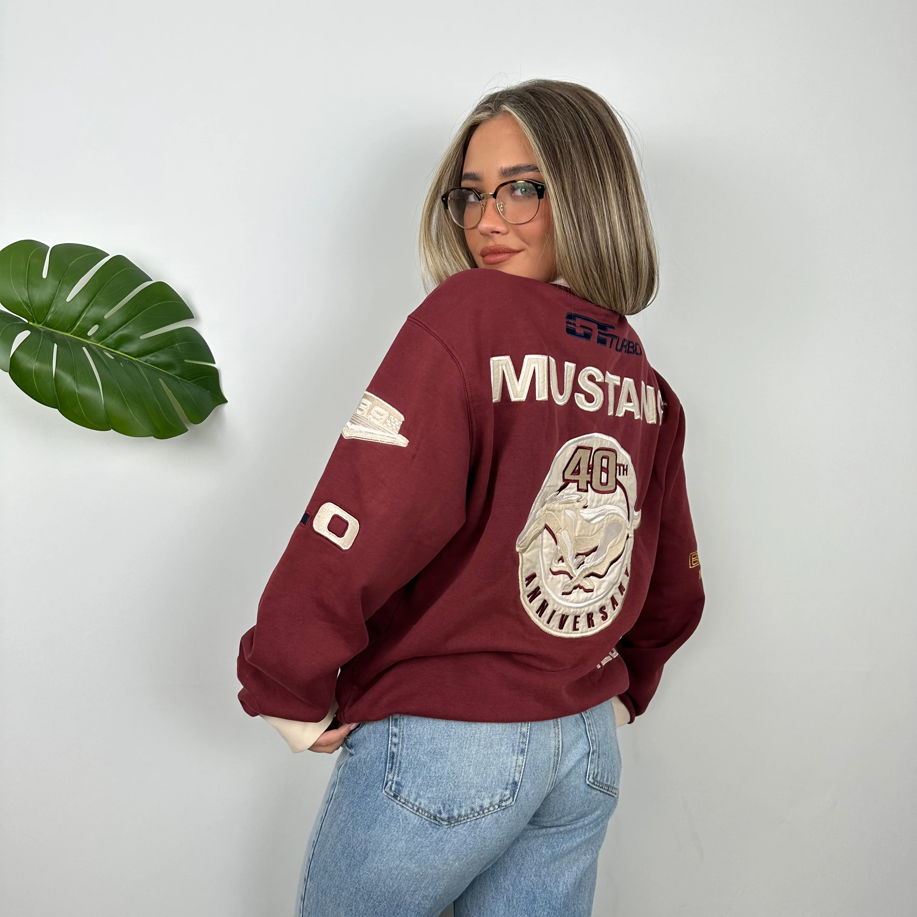 Ford Mustang Racing Maroon Embroidered Spell Out Zip Up Jacket (M) - Image 5