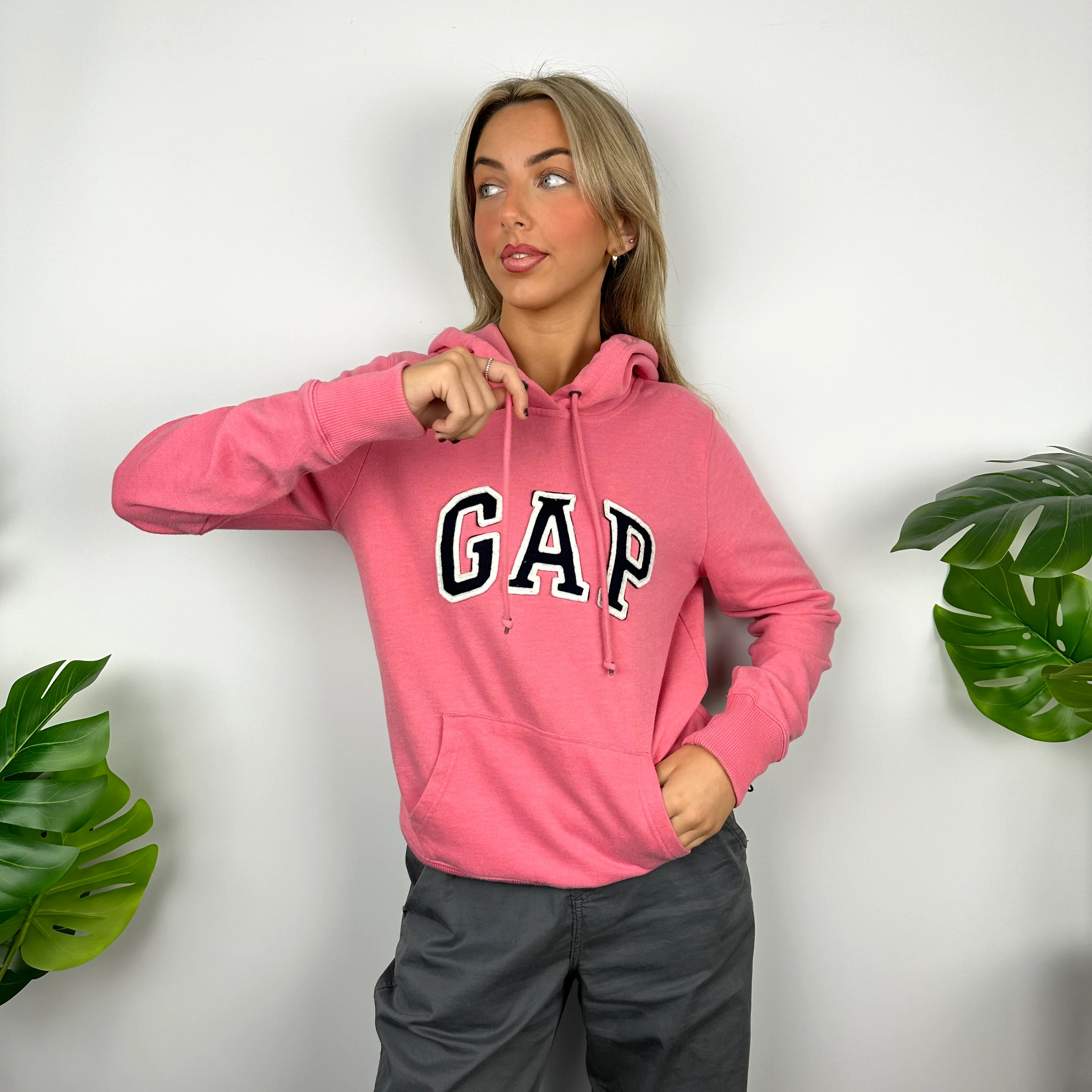 GAP Baby Pink Embroidered Spell Out Hoodie (M) - Image 5