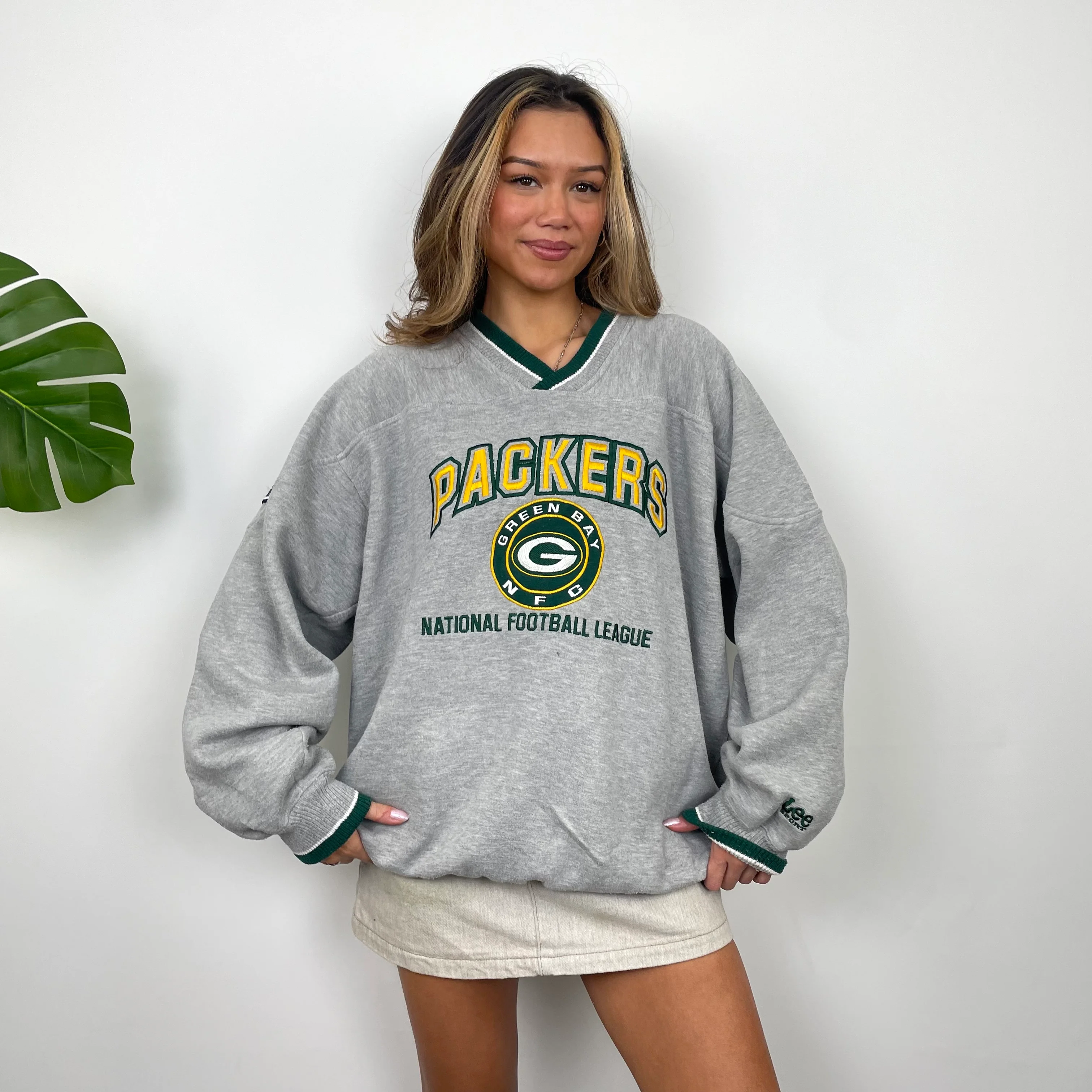 Green Bay Packers RARE Grey Embroidered Spell Out Sweatshirt (L)