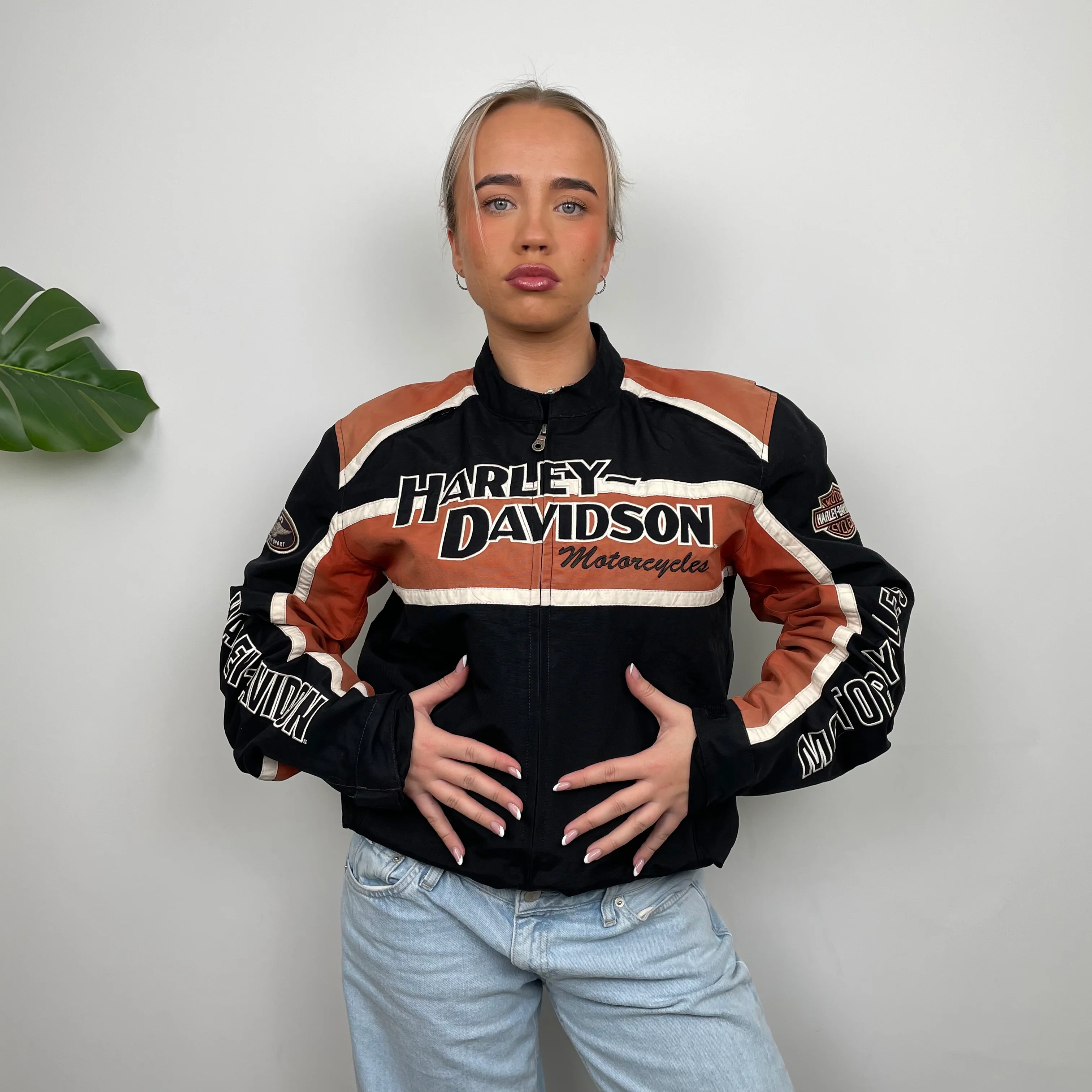 Harley Davidson Black Embroidered Spell Out Heavyweight Jacket (M)