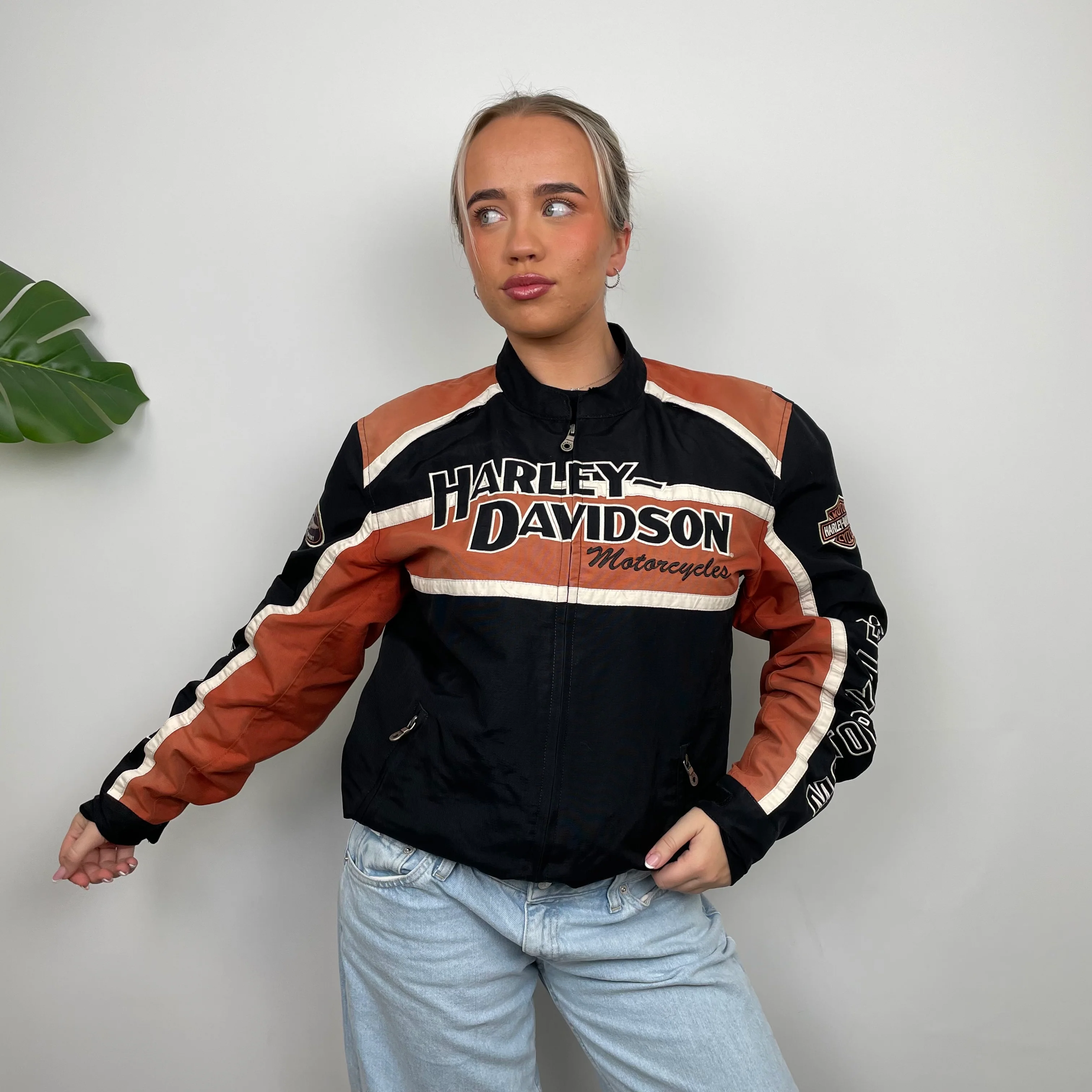 Harley Davidson Black Embroidered Spell Out Heavyweight Jacket (M) - Image 8