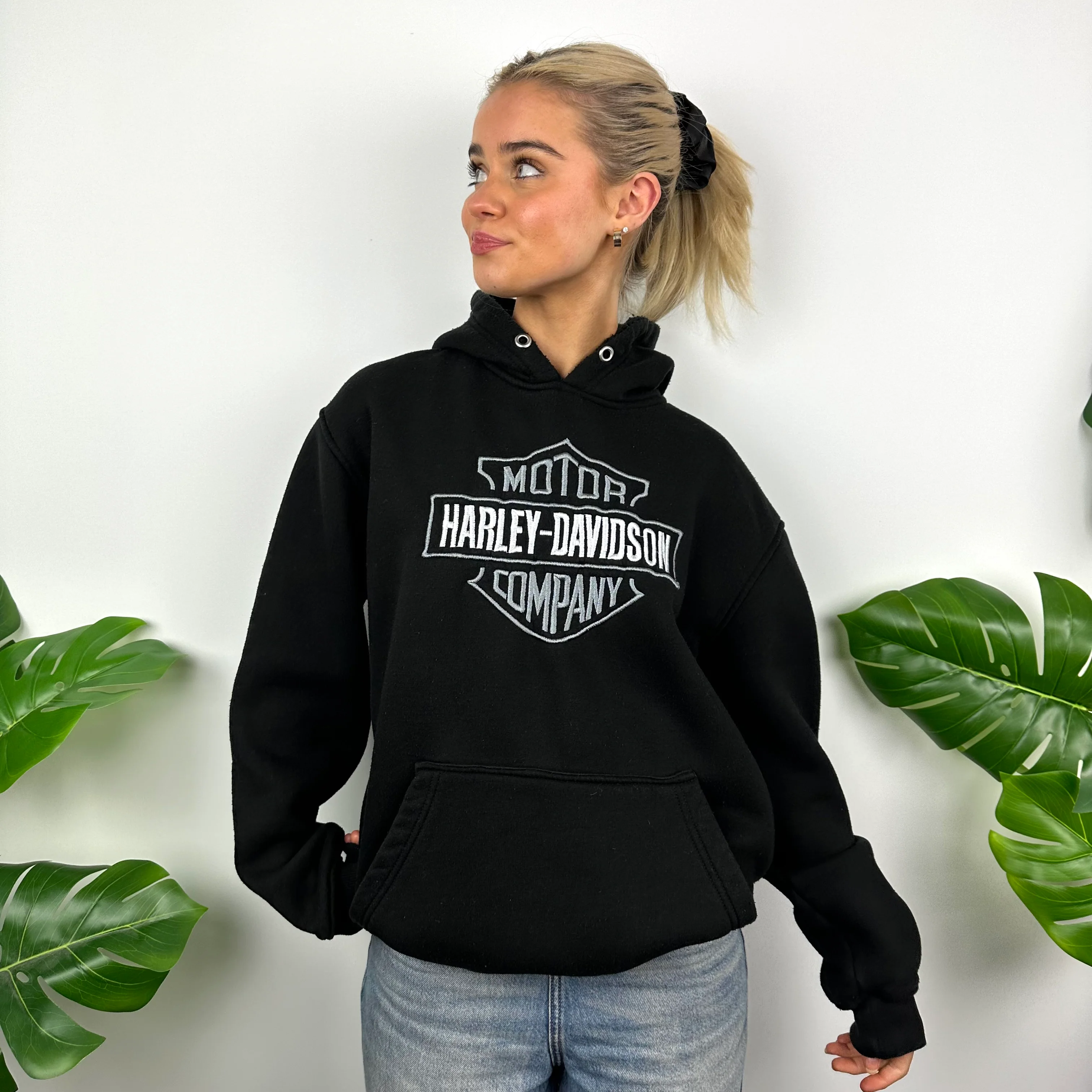 Harley Davidson Black Embroidered Spell Out Hoodie (L) - Image 6