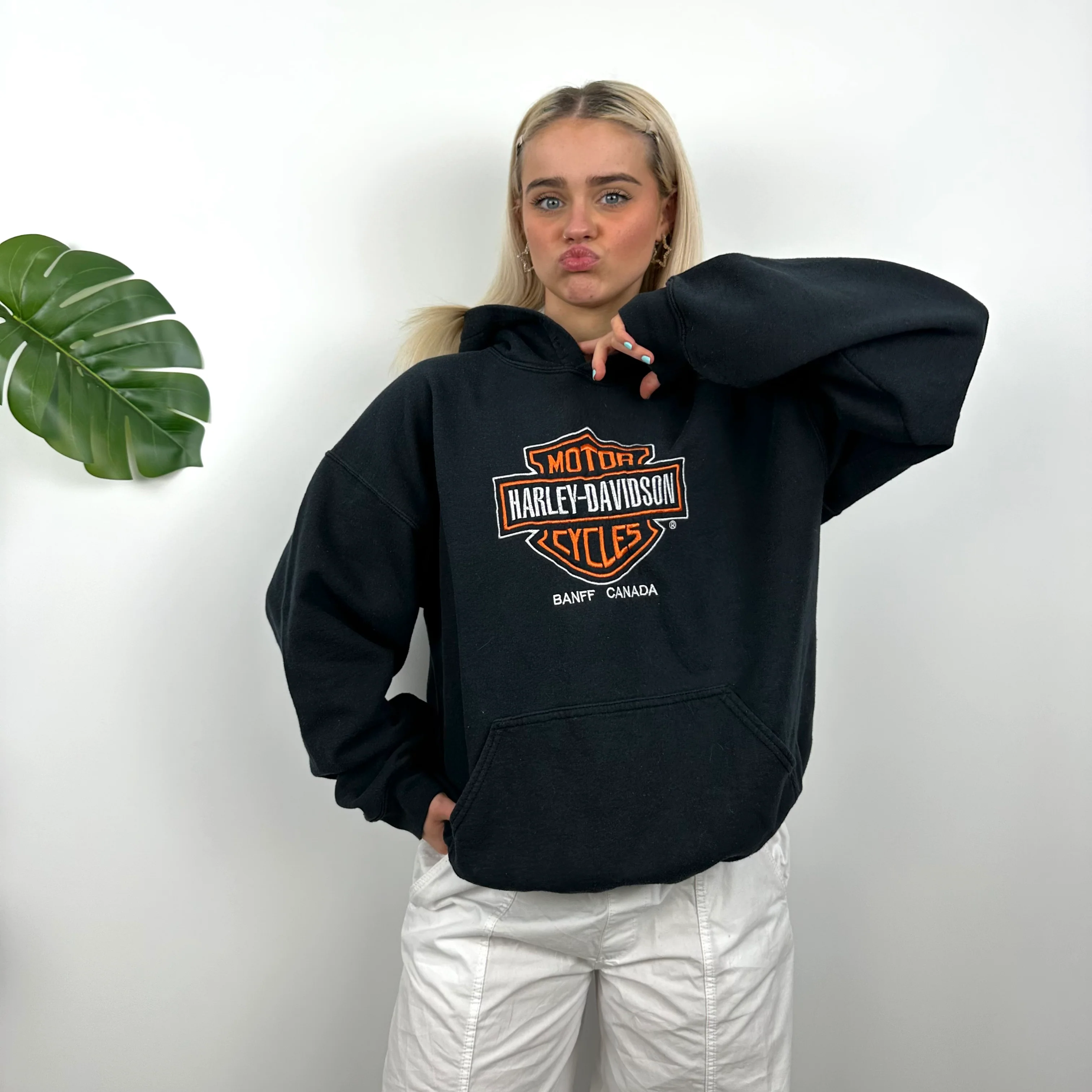 Harley Davidson Black Embroidered Spell Out Hoodie (L) - Image 4
