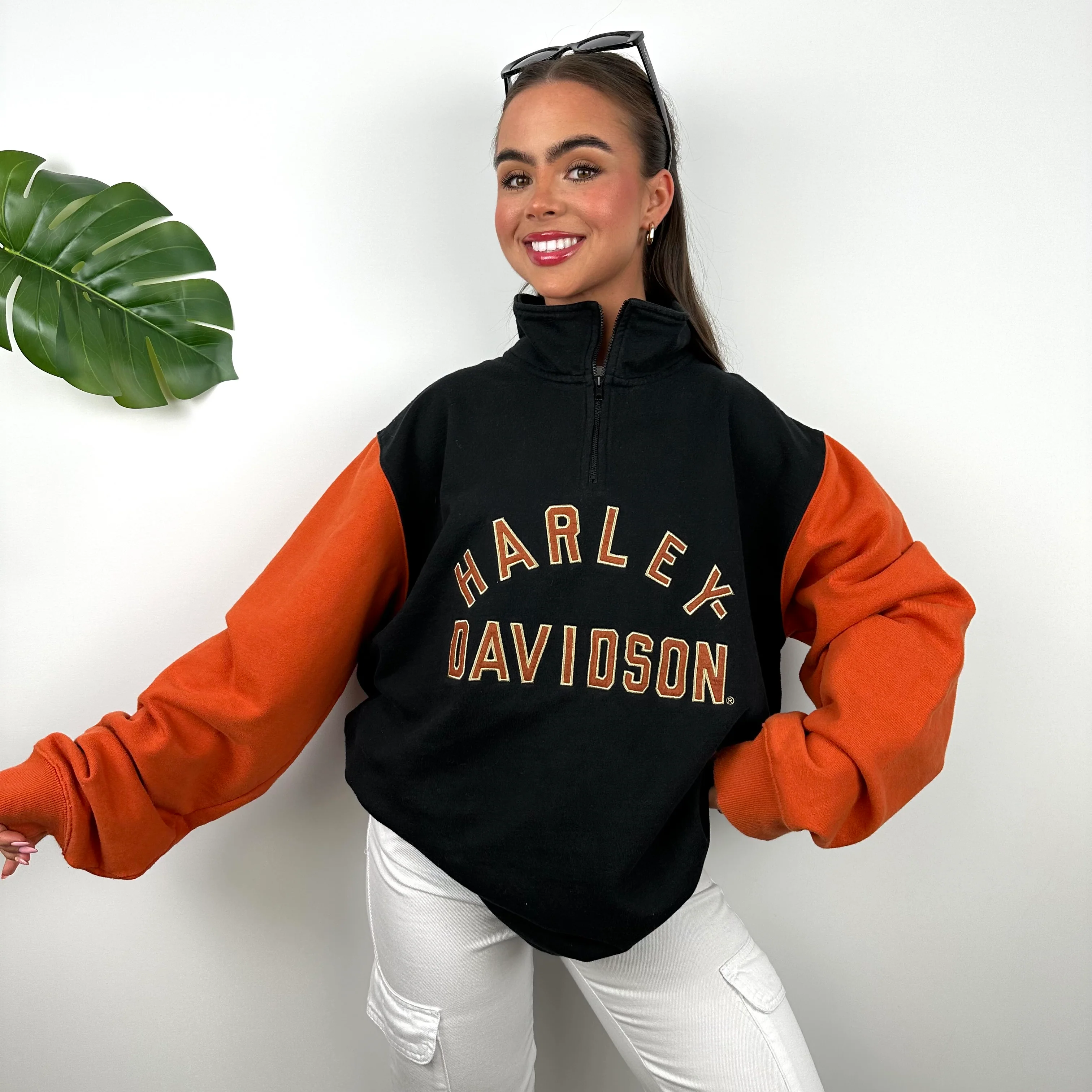 Harley Davidson Black Embroidered Spell Out Quarter Zip Sweatshirt (L) - Image 2